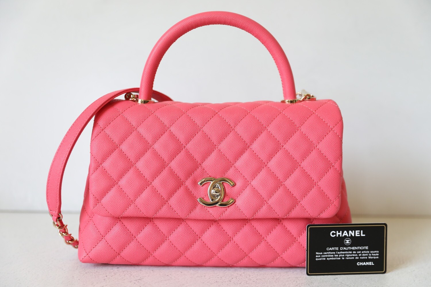 Chanel Coco Handle Small, Pink Caviar with Gold Hardware, Preowned in Box WA001