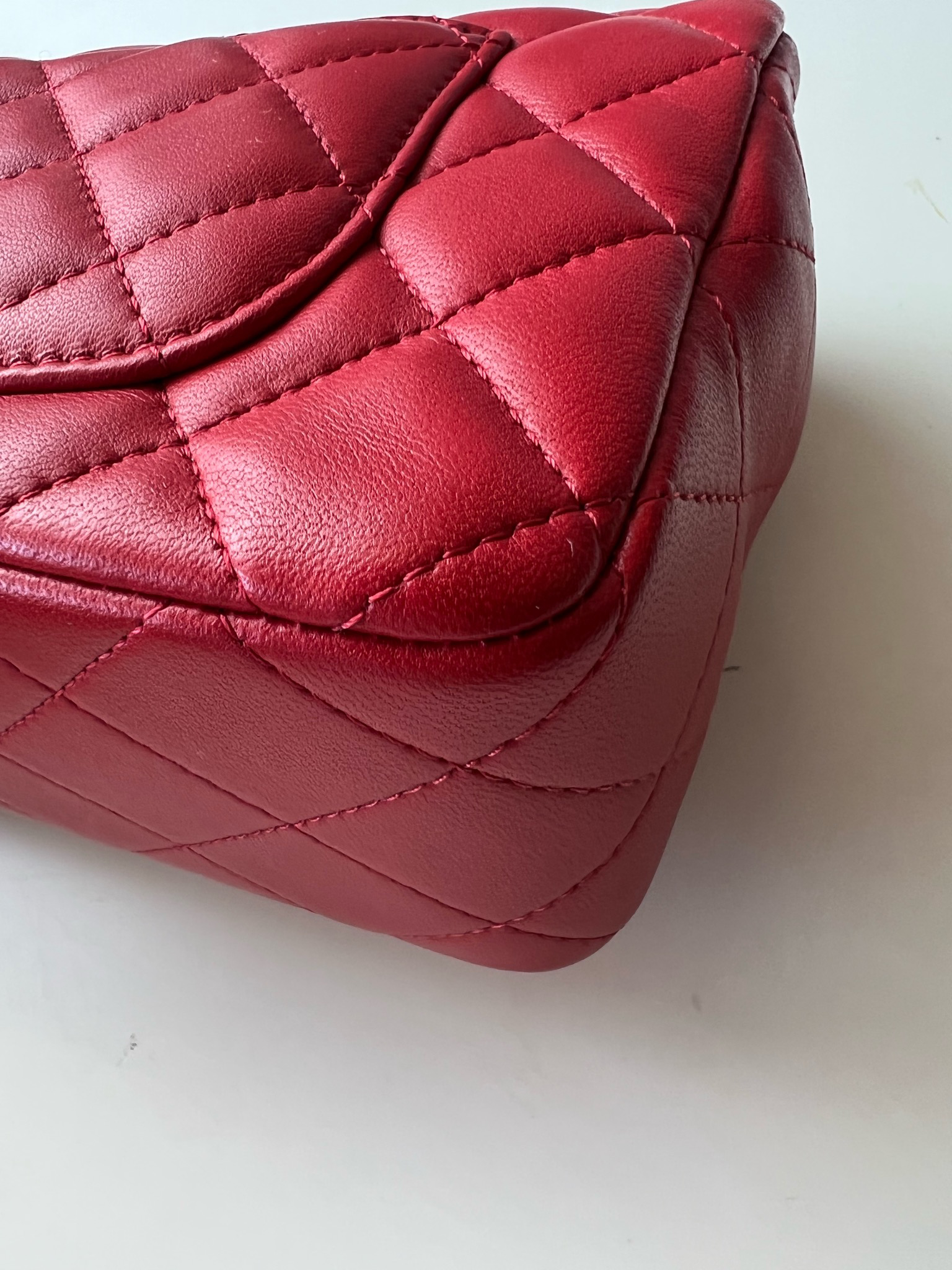 Chanel Classic Mini Rectangular, Red Lambskin with Gold Hardware, Preowned  in Box WA001