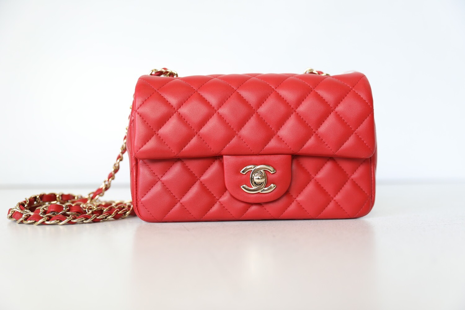 CHANEL Lambskin Quilted Mini Rectangular Flap Red 1239826