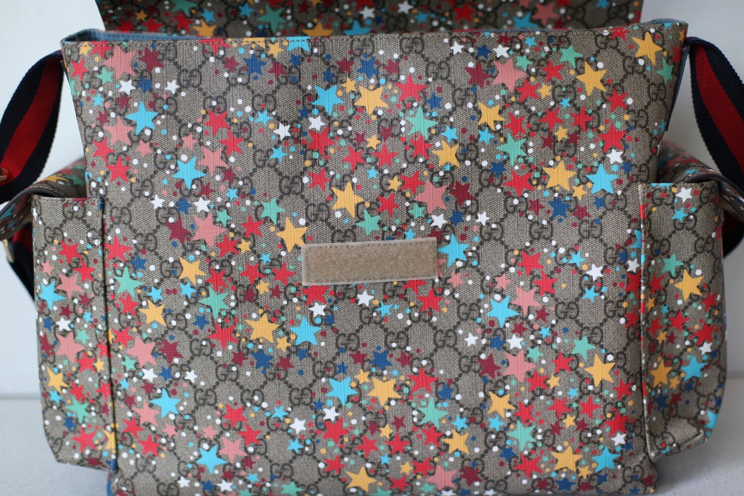 Gucci Diaper Bag, Monogram Canvas with Multicolored Stars