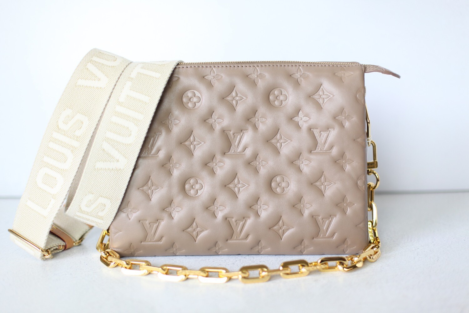 Louis Vuitton Coussin PM, Taupe, Preowned in Box WA001