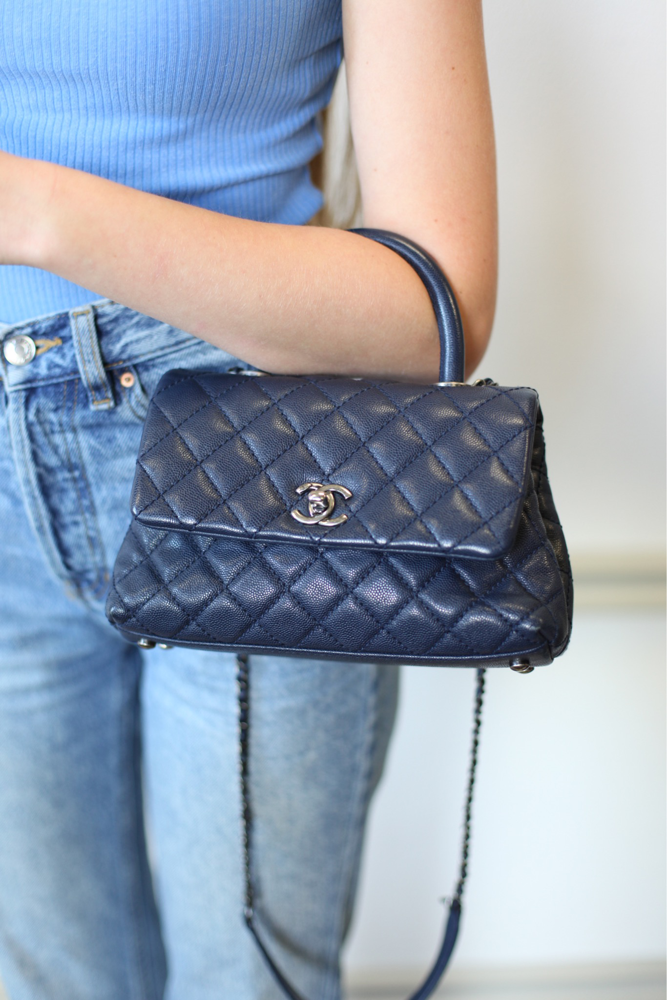 CHANEL Coco Handle Bag in Navy Blue Leather - 101354 ref.1016175 - Joli  Closet