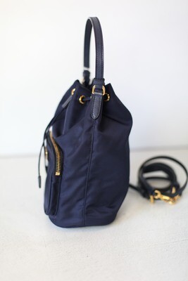Prada Duet Nylon Navy Blue Bucket Bag Prada Duet Small Re-Nylon Bucket Bag - Blue | Editorialist main image 4