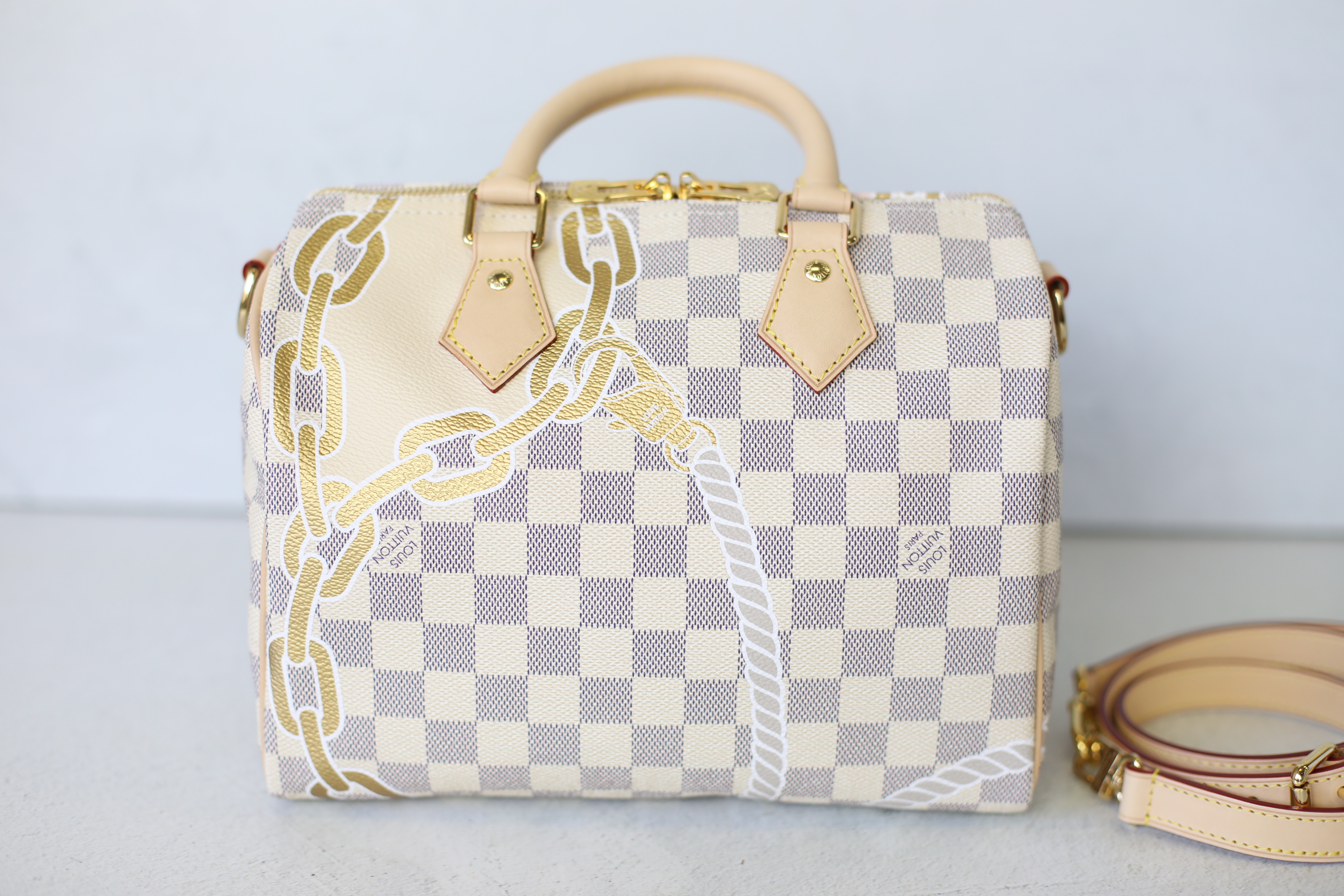 Louis Vuitton Speedy B 25, Nautical Damier Azur Canvas with Gold Hardware,  Preowned in Dustbag WA001