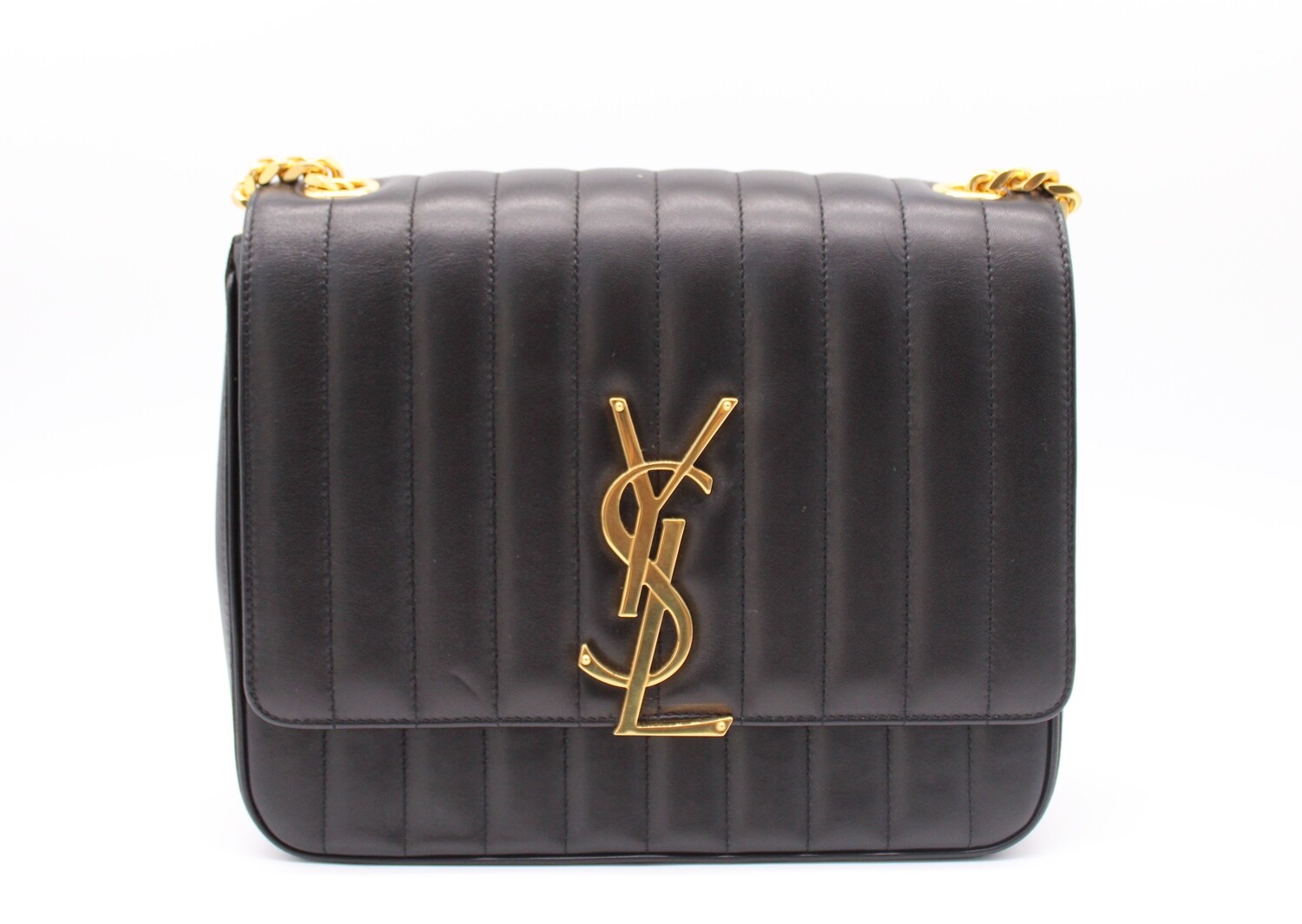 Saint Laurent Vicky Large Crossbody Bag, Black with Gold Hardware, Preowned in Dustbag MA001