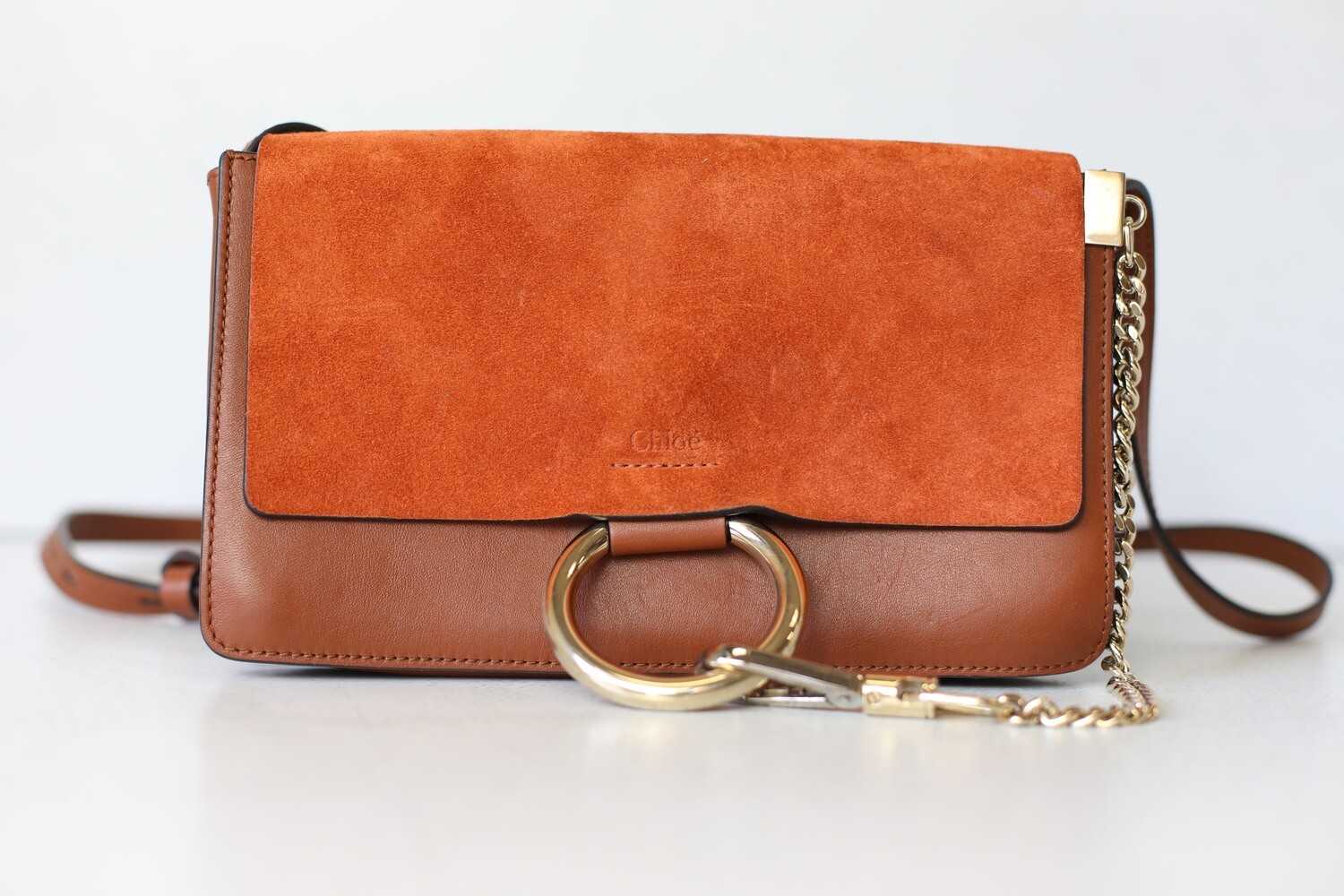 Chloe Faye Shoulder Bag Small, Brown Leather With Gold Hardware, Preowned No Dustbag, WA001