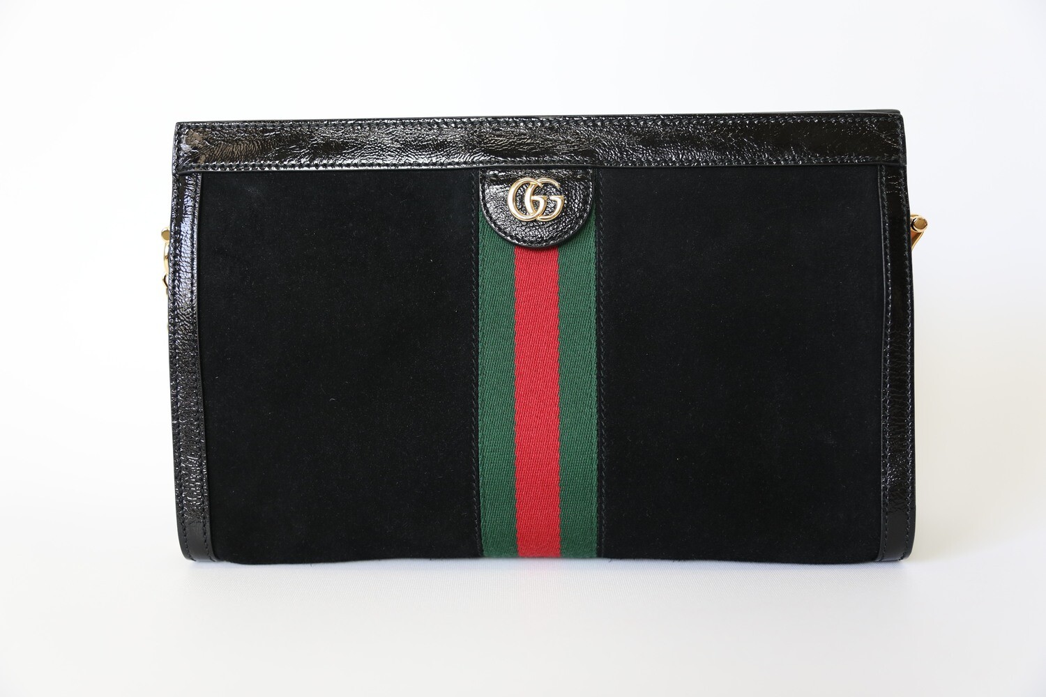 Gucci Ophidia Chain Shoulder Bag Medium Black Suede Leather with Gold Hardware Preowned in Dustbag WA001 Julia Rose Boston Shop