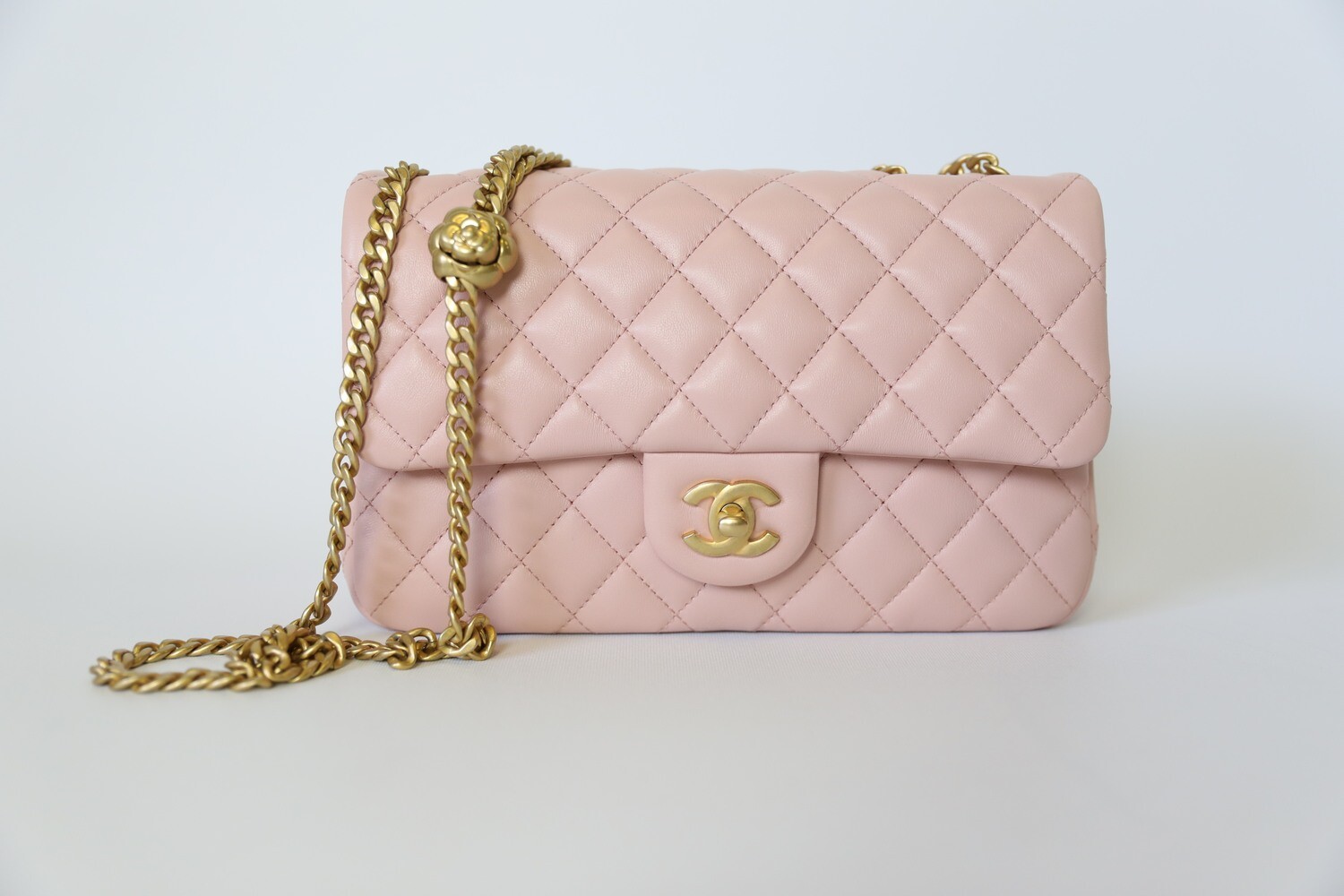 Chanel Camellia Flap Small, Pink Lambskin with Gold Hardware, New in Box  WA001