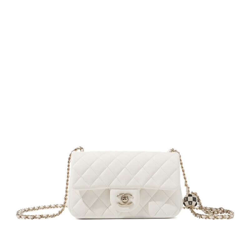 Chanel Pearl Crush Mini Rectangle, White Lambskin Leather, Gold