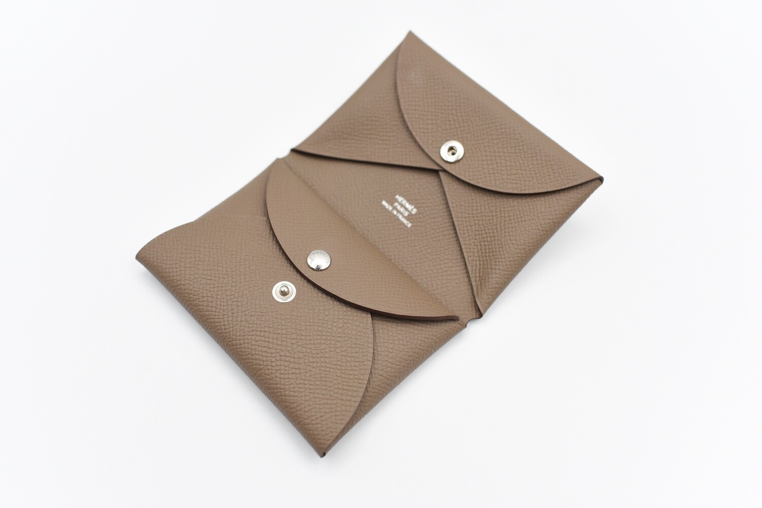 Hermes Calvi Duo Cardholder, Etoupe, New in Box GA001