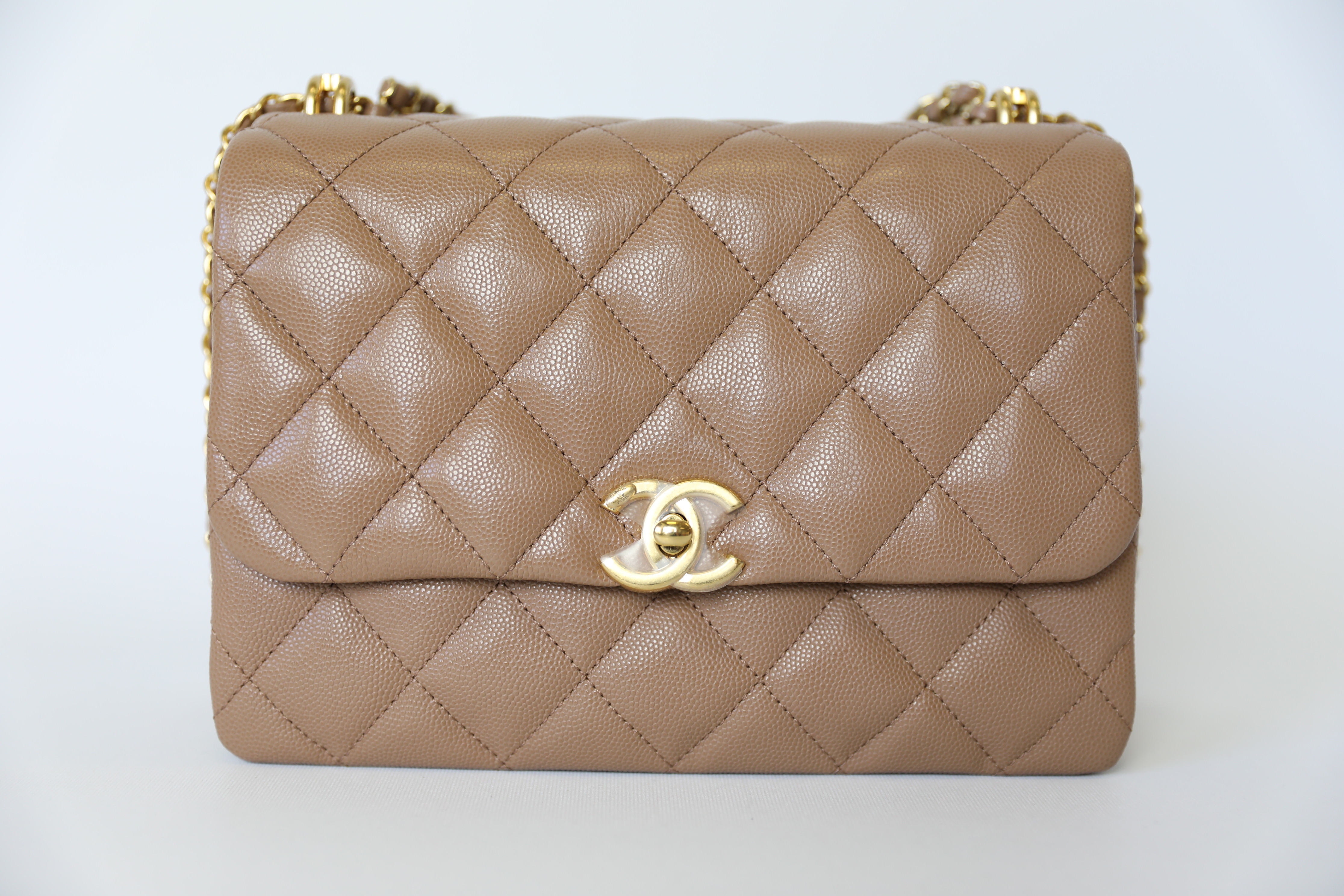 Chanel Coco First Flap Bag, Beige Caviar Leather With Gold