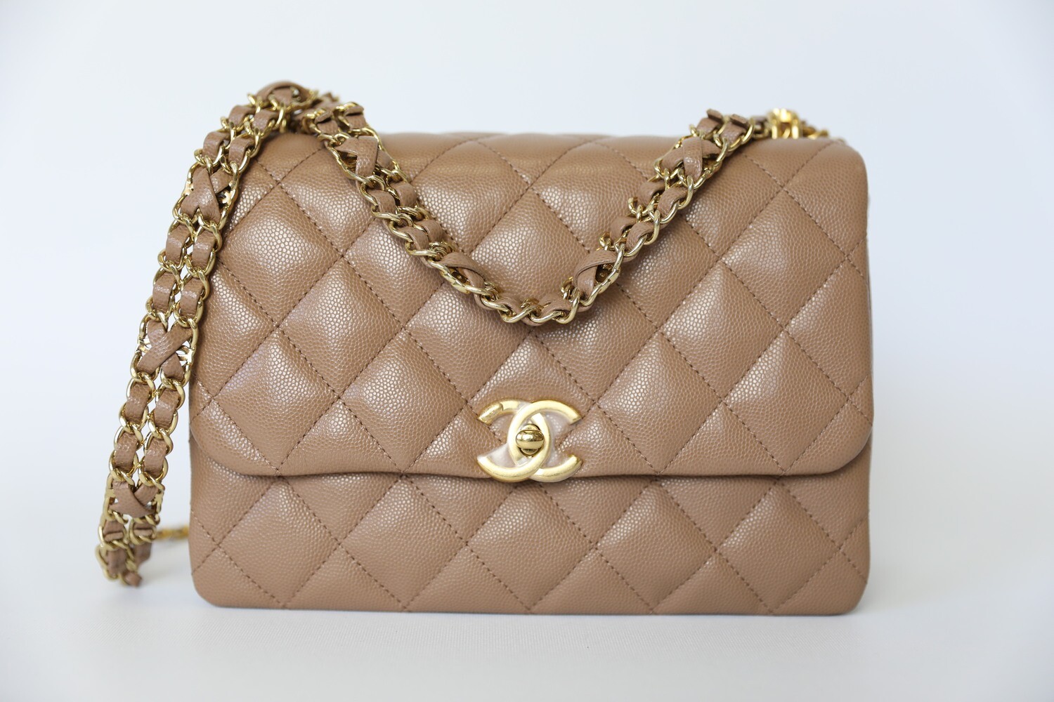 Chanel Coco First Flap Bag, Beige Caviar Leather With Gold Hardware,  Preowned In Dustbag WA001