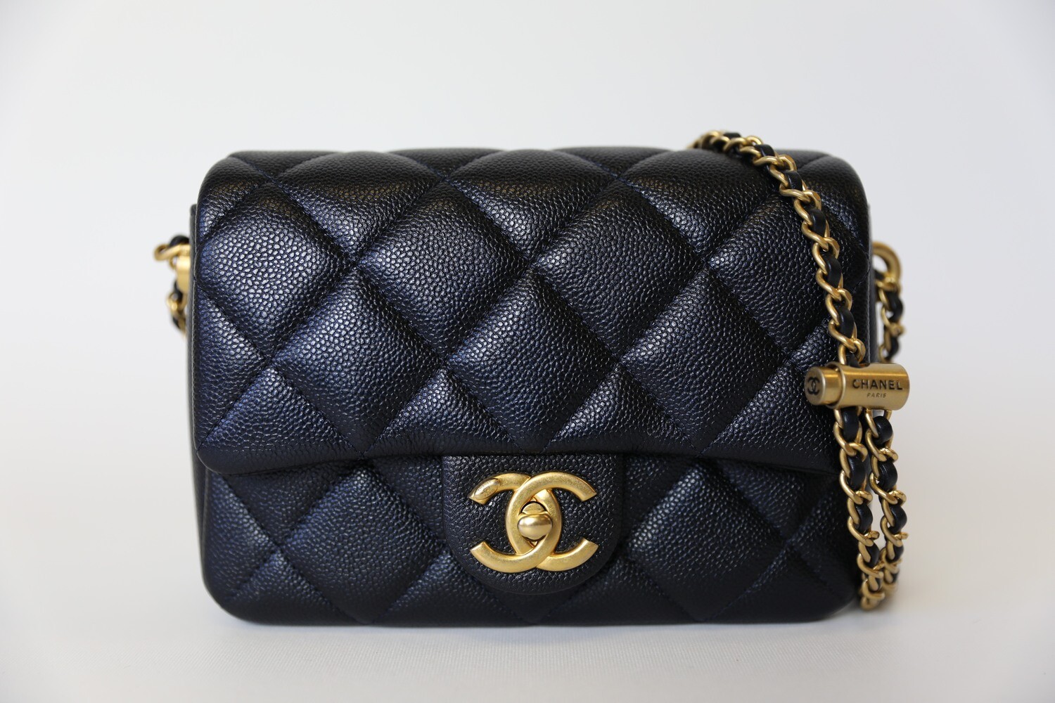 Chanel My Perfect Mini Flap, Blue Iridescent Caviar Leather, Gold
