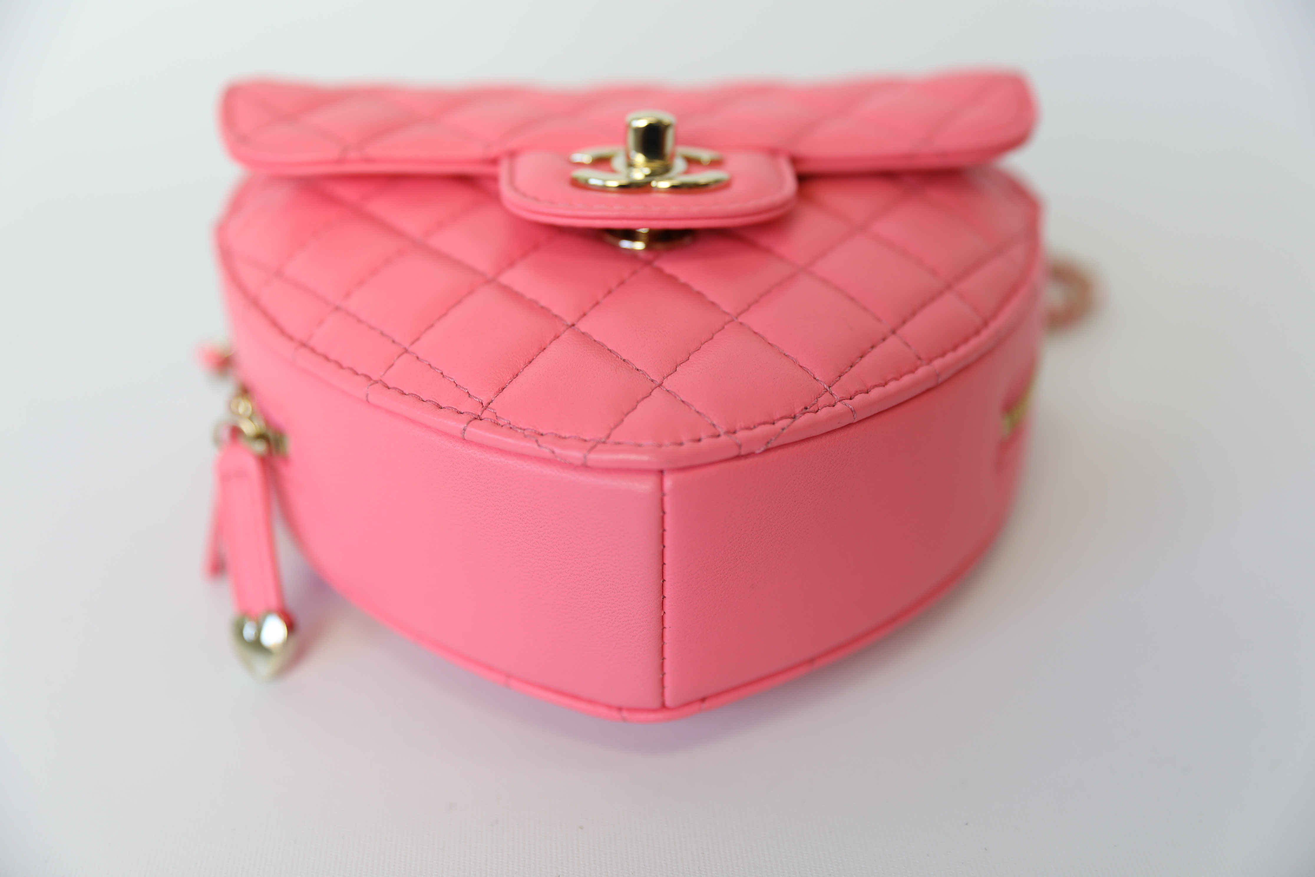 Chanel Pink Quilted Lambskin Large “In-Love” Heart Bag Pale Gold Hardware, 2022 (Very Good)