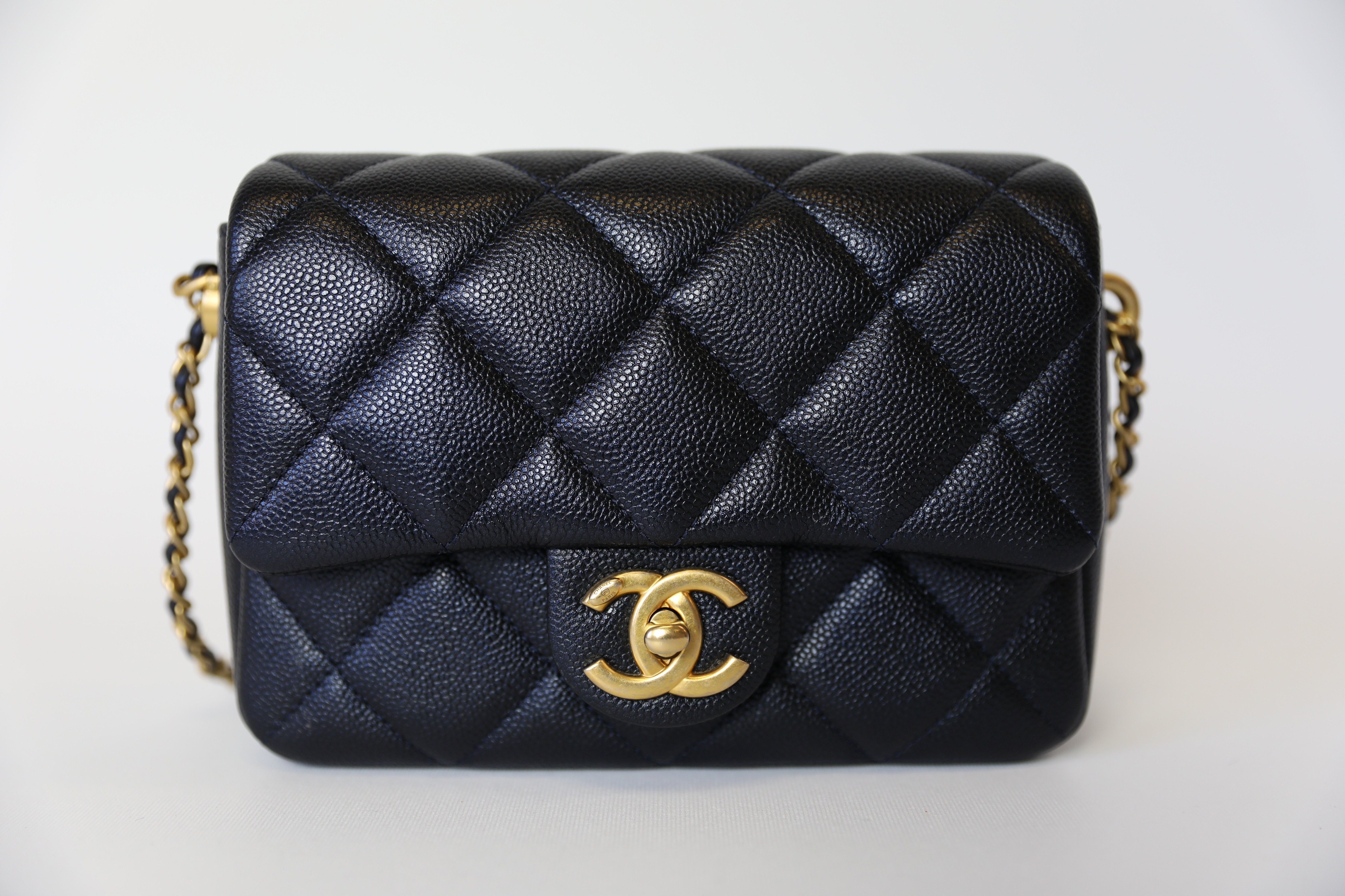 Chanel My Perfect Flap Mini, Iridescent Navy Blue Caviar Leather With Gold  Hardware Preowned In Dustbag WA001