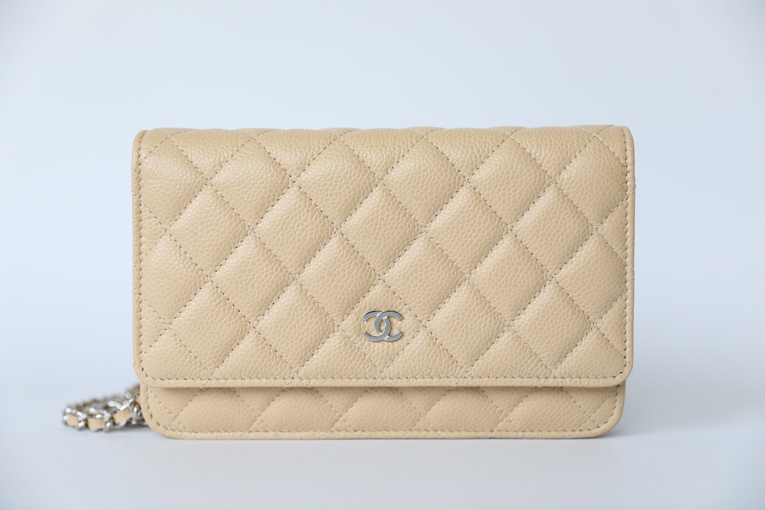 Chanel Classic Wallet On Chain, Quilted Caviar Beige With Gold Hardware,  Preowned In Box, WA001