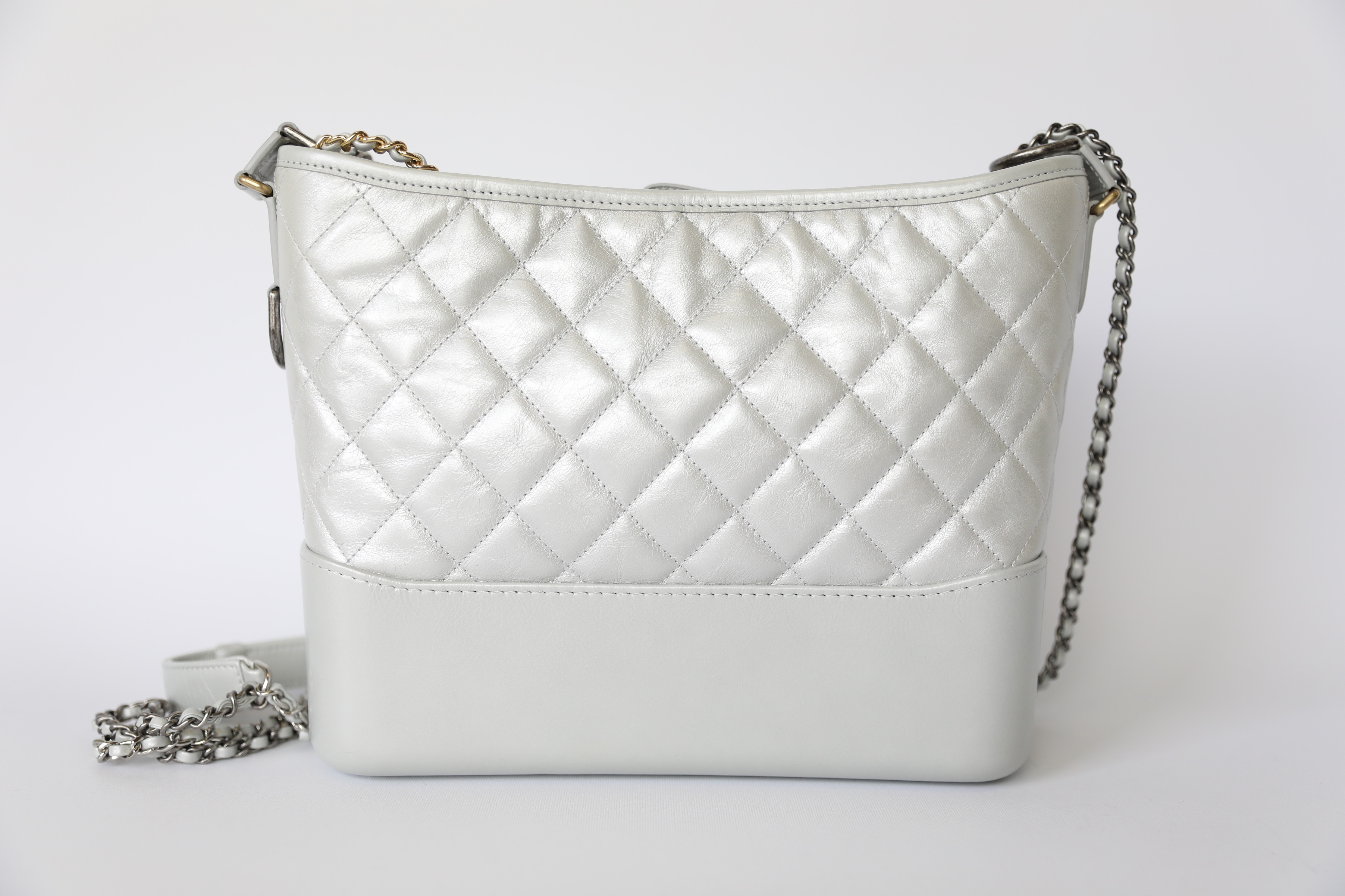 Chanel Quilted Small Gabrielle Hobo Grey Calfskin Mixed Hardware