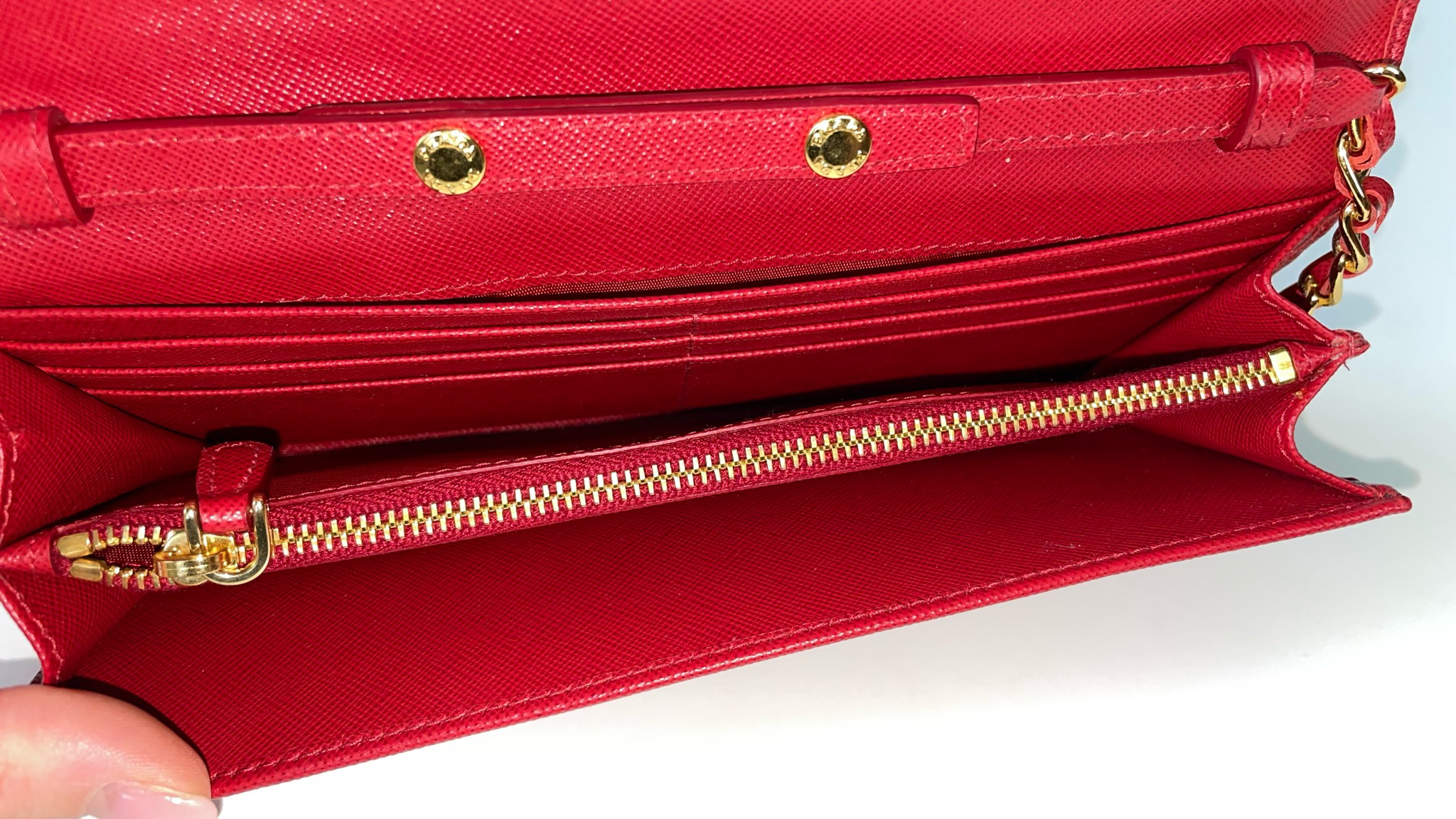 Prada Red Saffiano Leather Continental Wallet on Chain Woc For