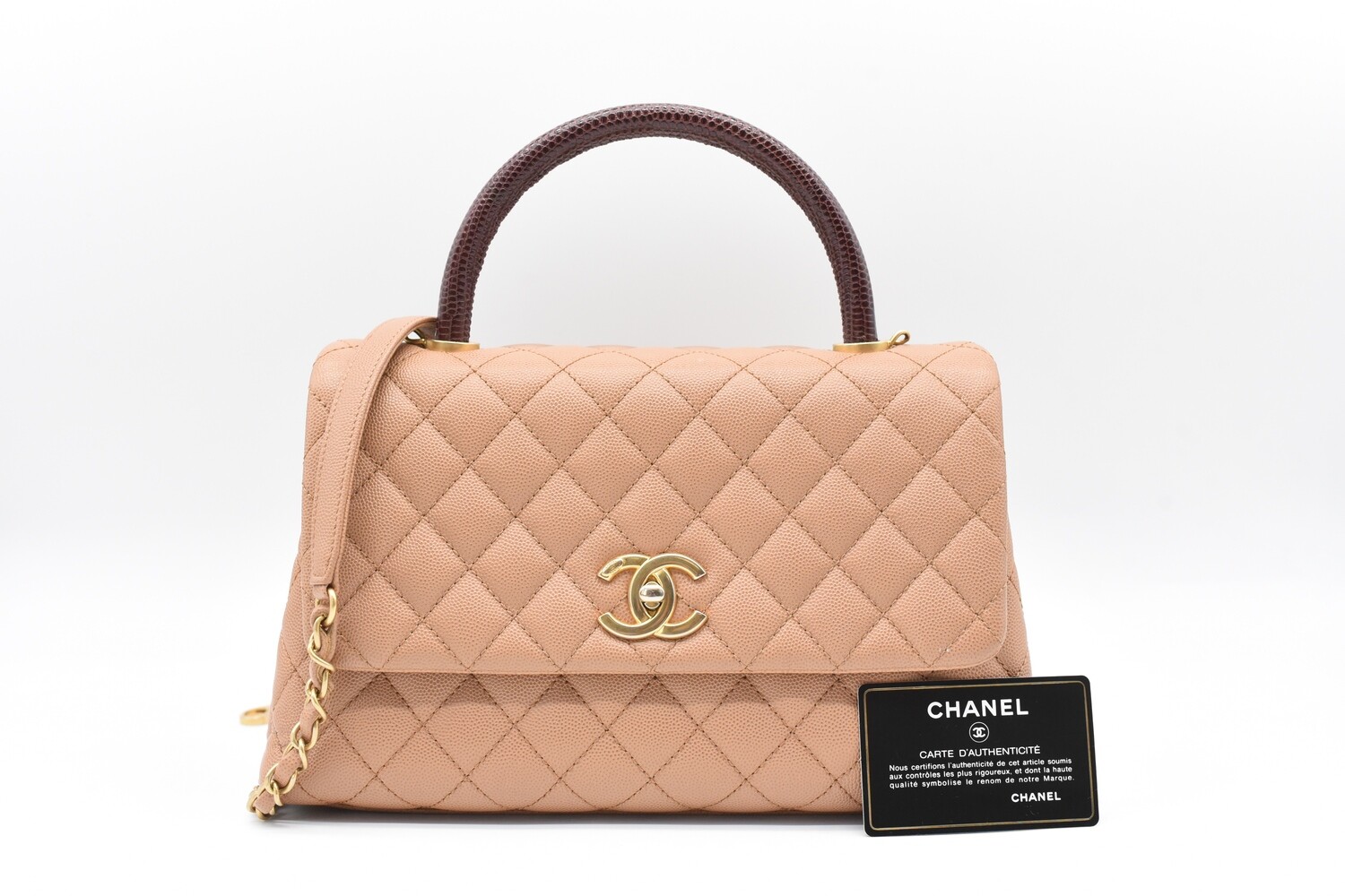 Chanel Coco Handle Small, Caramel Caviar Leather with Lizard