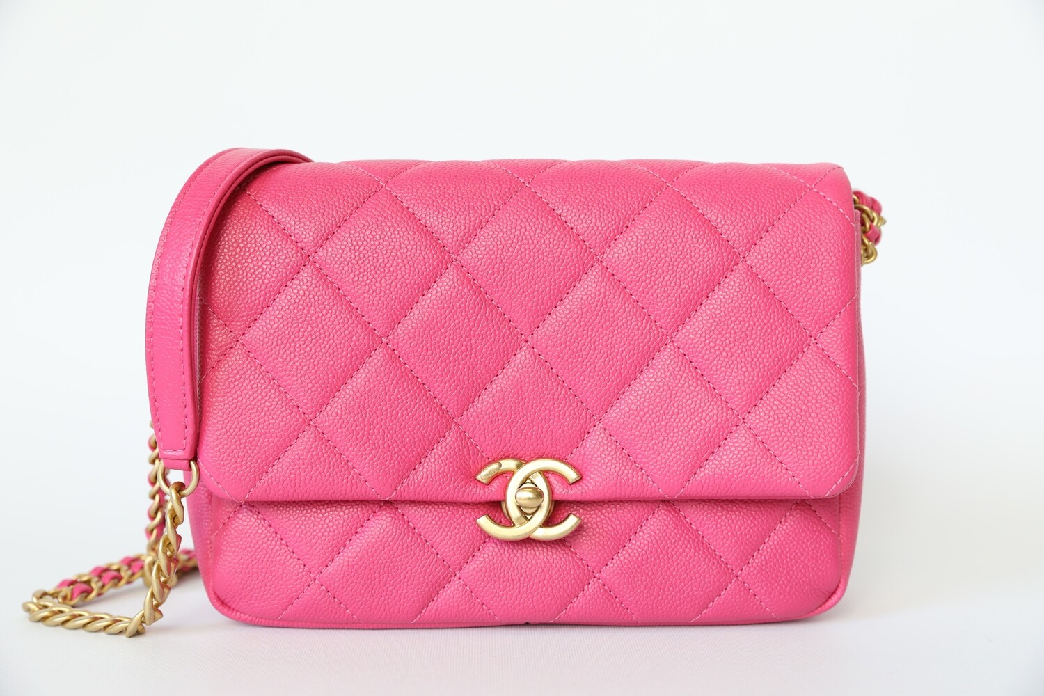 Chanel Melody Flap, Bright Pink Caviar with Gold Hardware, Preowned in Box  WA001