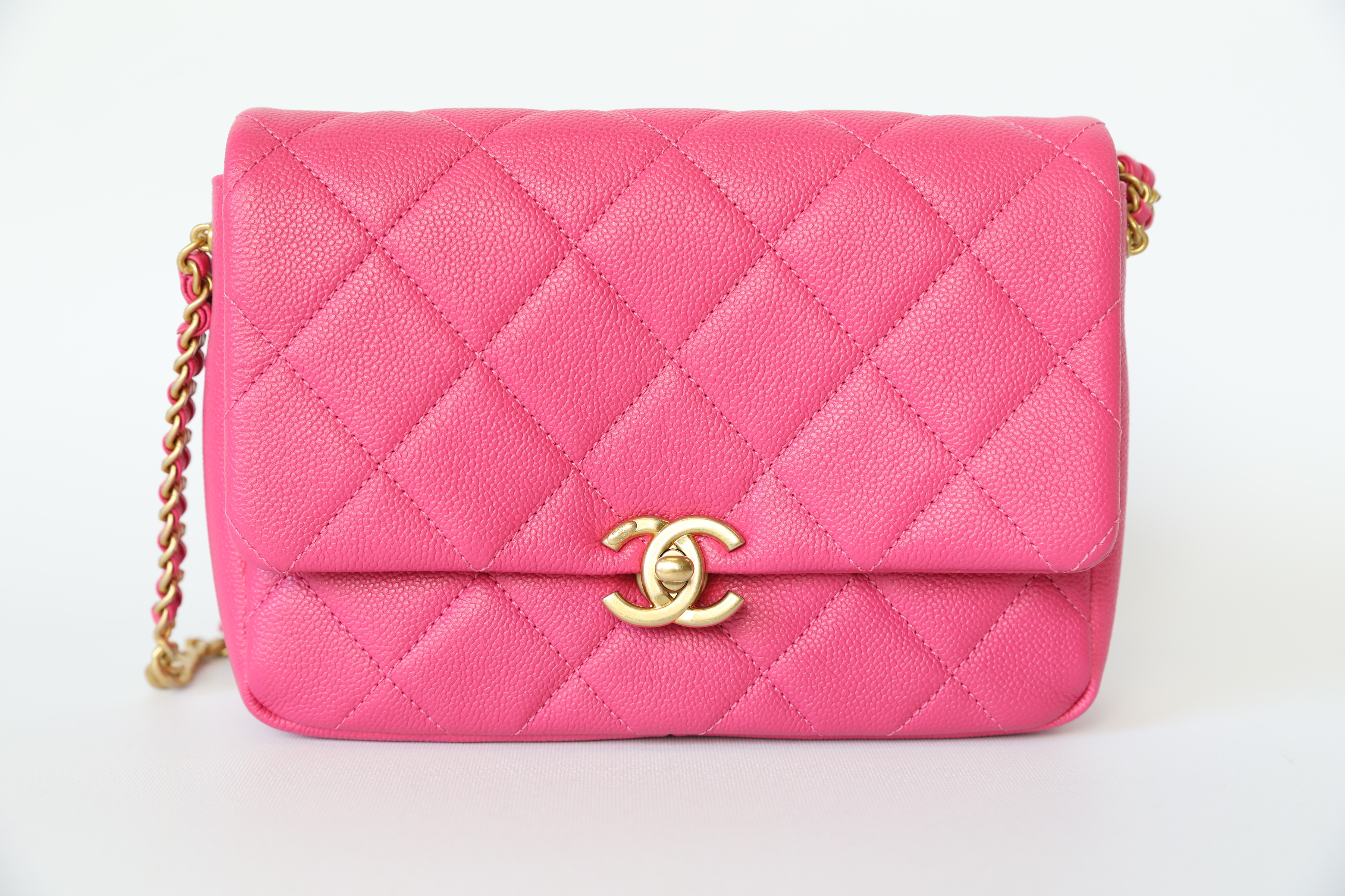 Chanel Melody Flap, Bright Pink Caviar with Gold Hardware