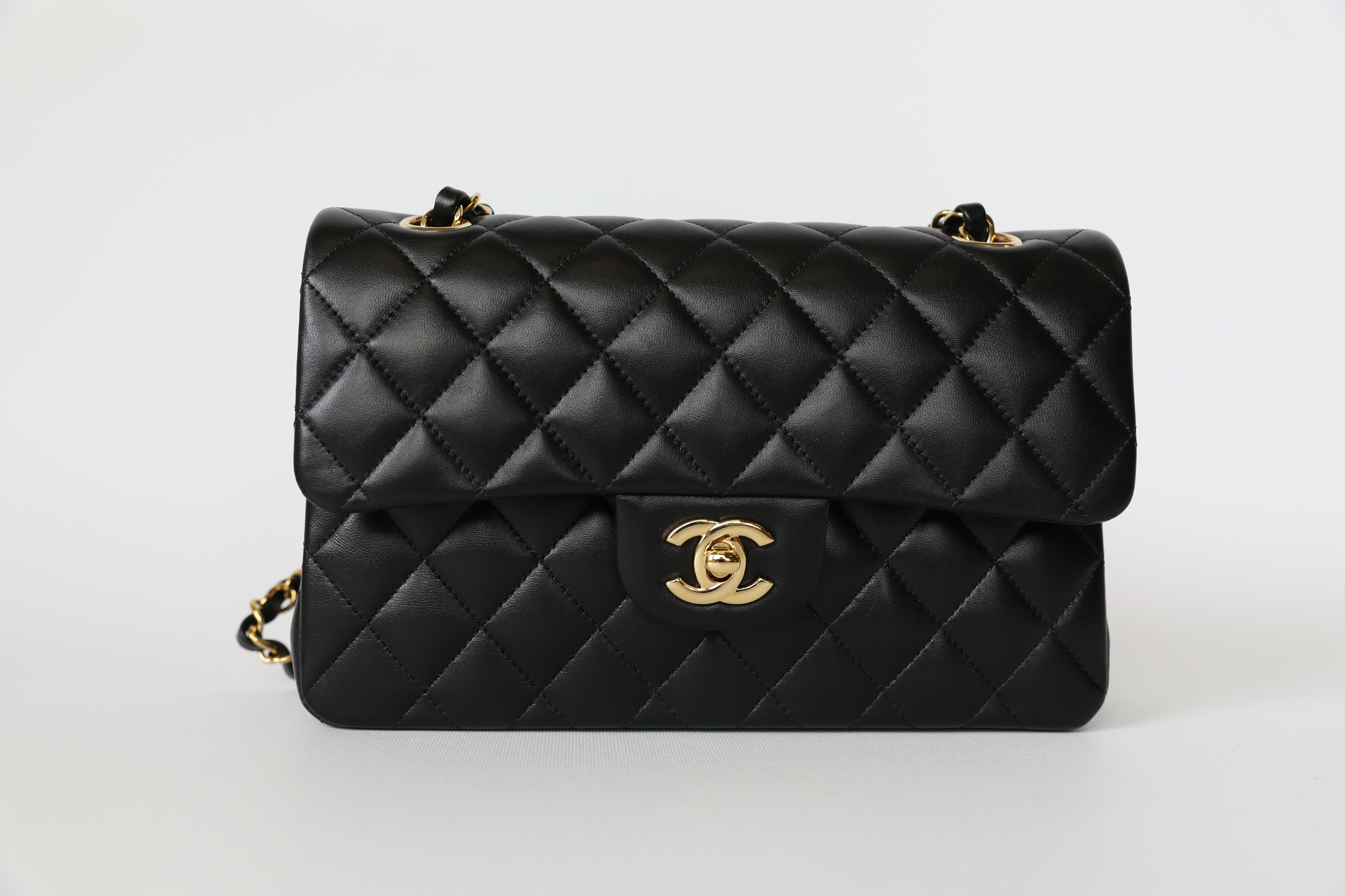 Chanel Classic Small, Black Lambskin with Gold Hardware, Preowned