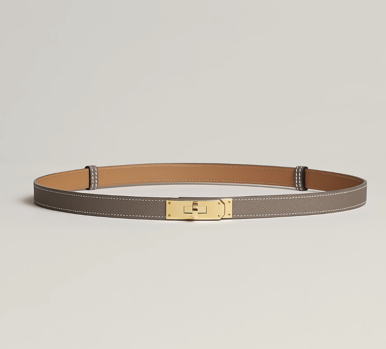 Hermes Kelly Belt Etoupe With Gold Hardware, New In Box P