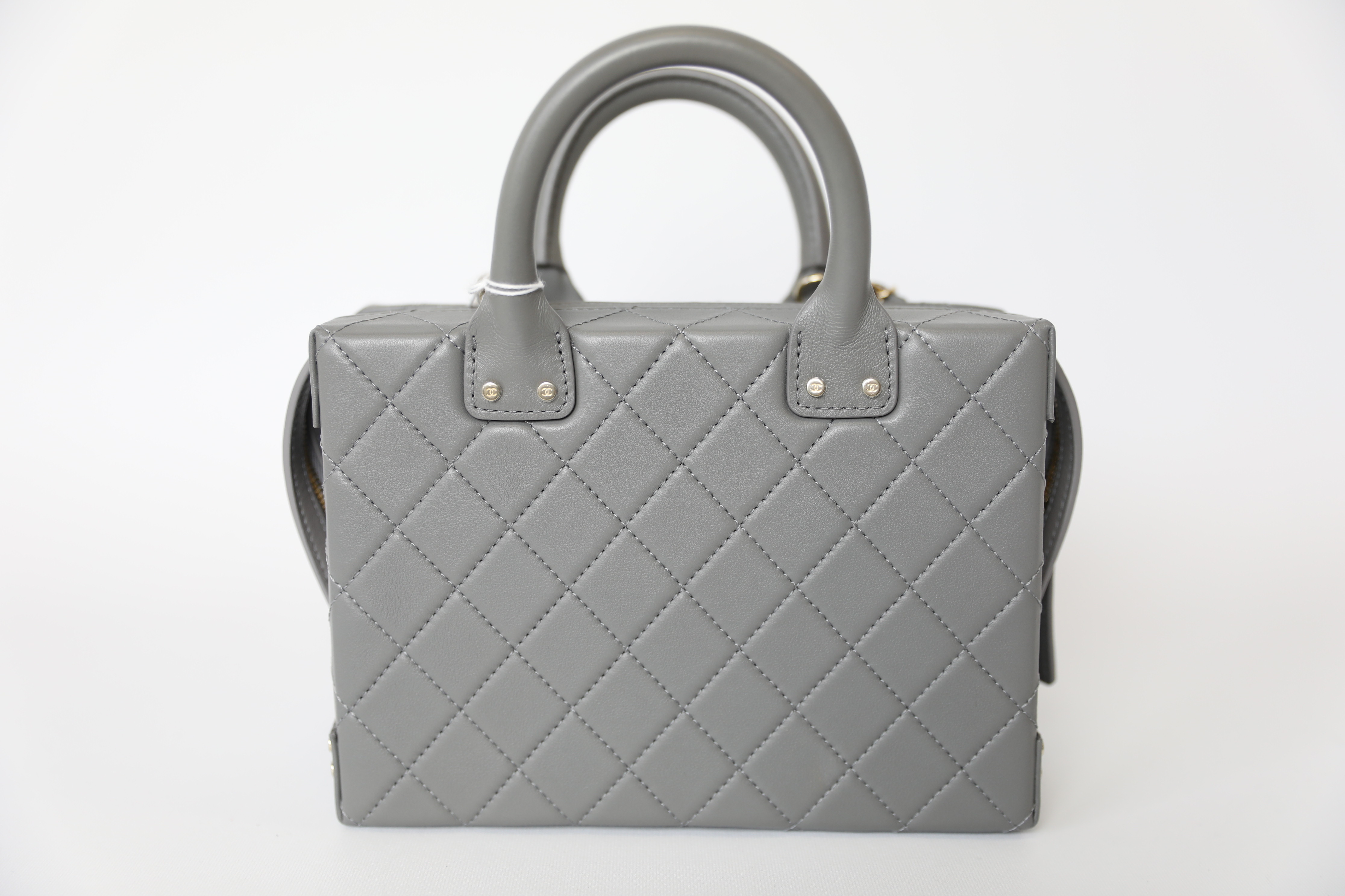 Chanel Top Handle Vanity Case, Grey Lambskin with Gold Hardware, Preowned  in Box WA001