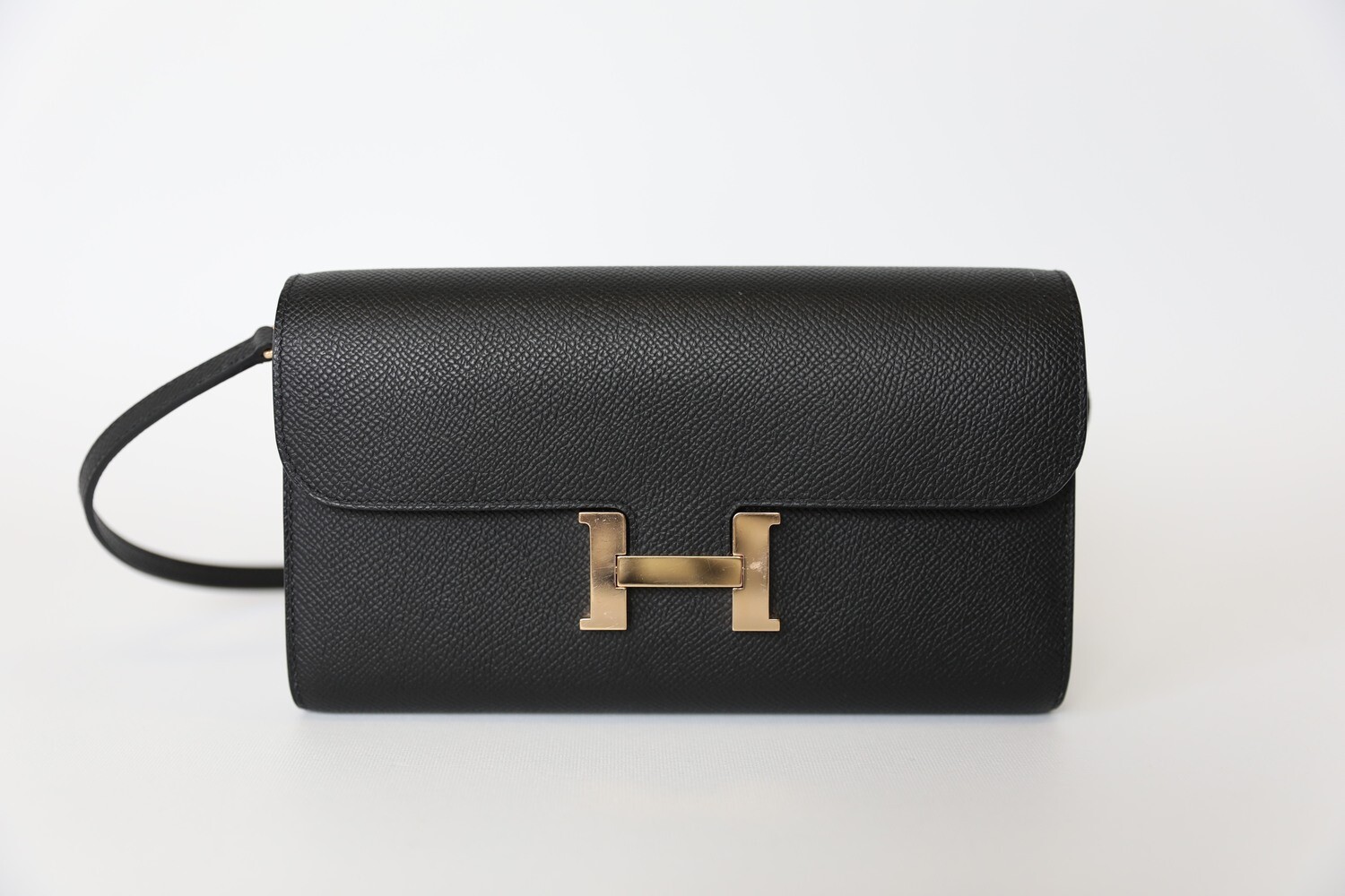 Hermes Constance To Go Wallet, Black Epsom with Rose Gold Hardware, Preowned in Box WA001