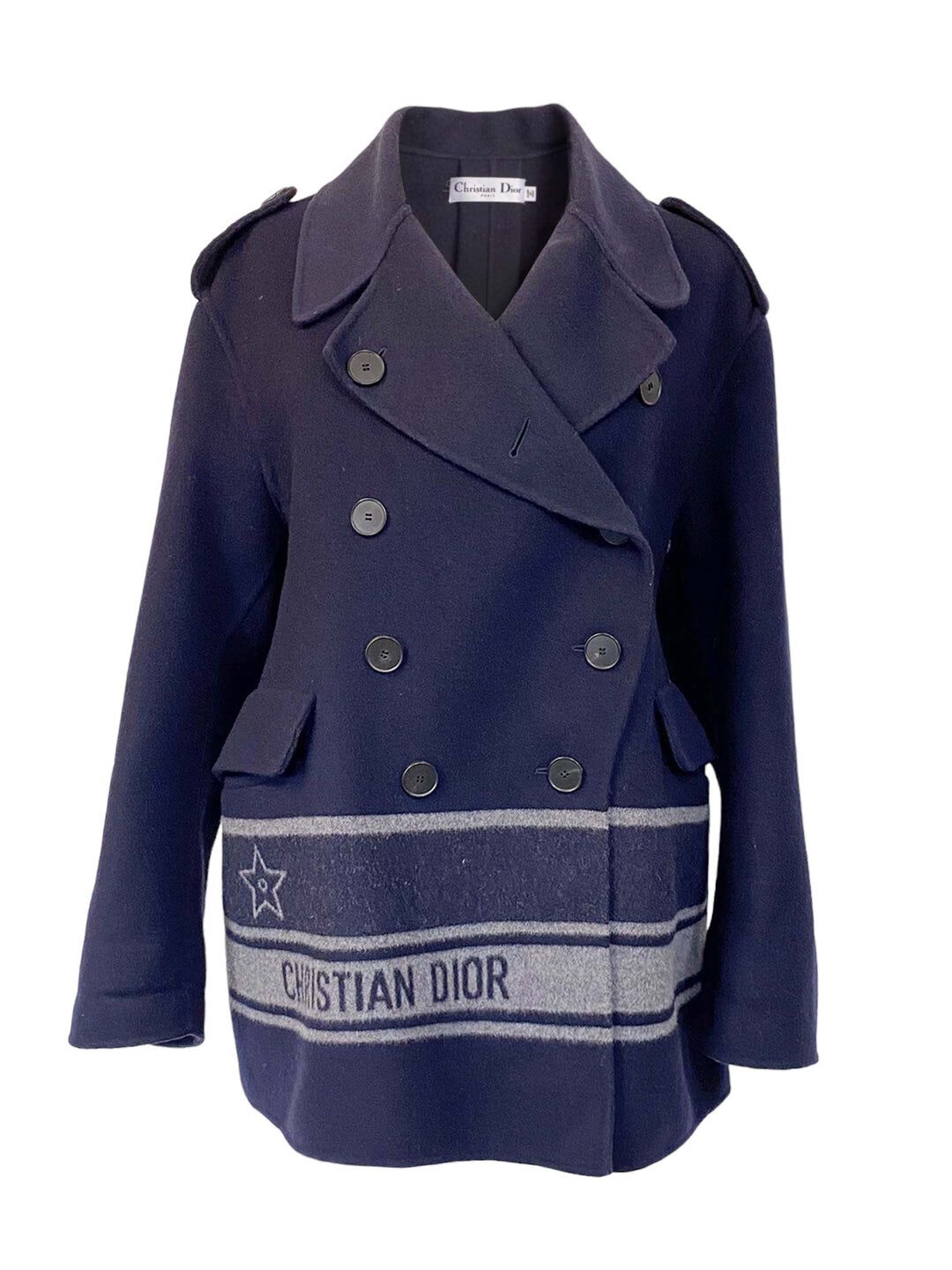 Christian Dior Coat Wool Navy Size 6, Preowned (Ships From London)