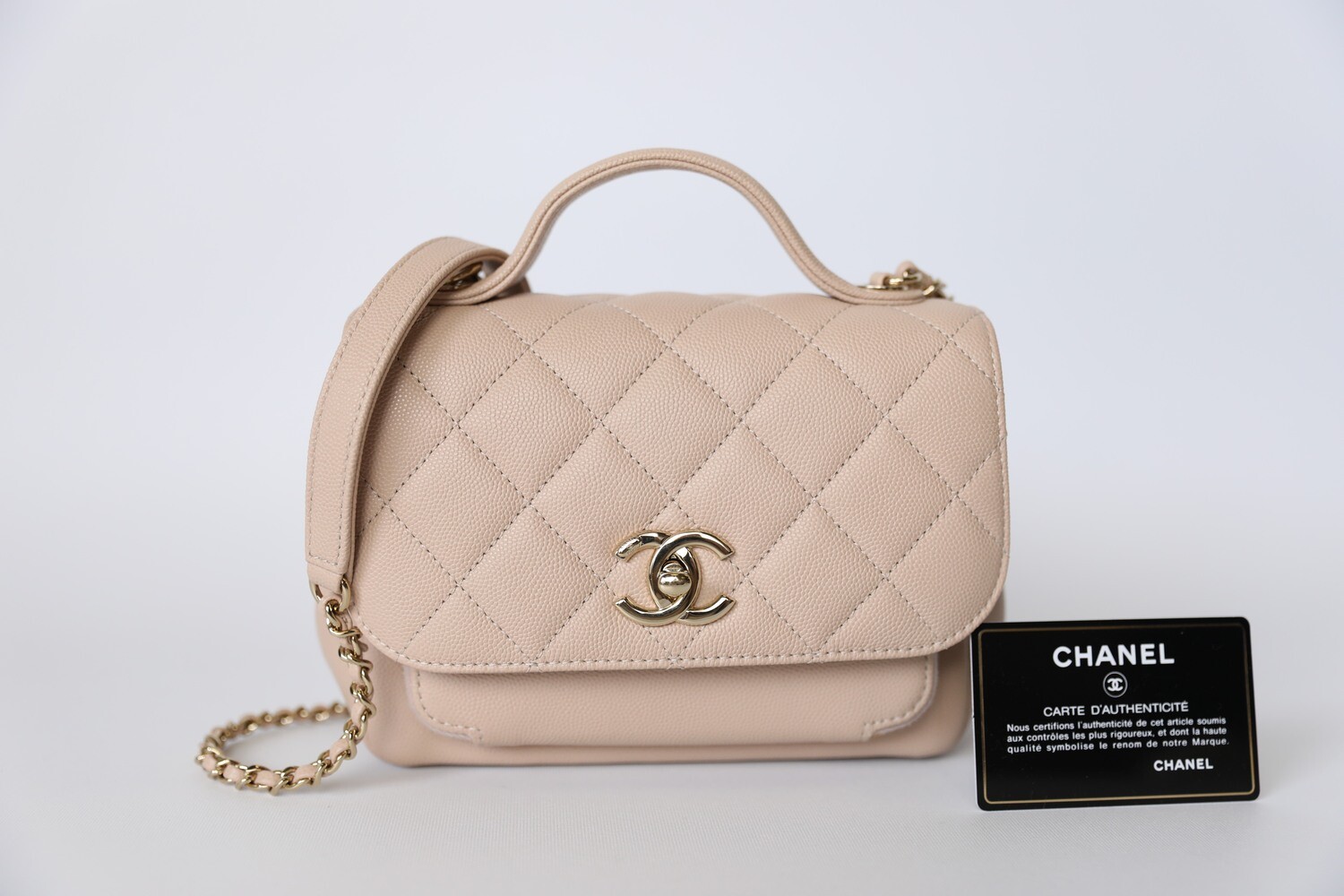 Chanel Business Affinity Mini, Beige Caviar Leather With Gold Hardware, Preowned No Dustbag, WA001