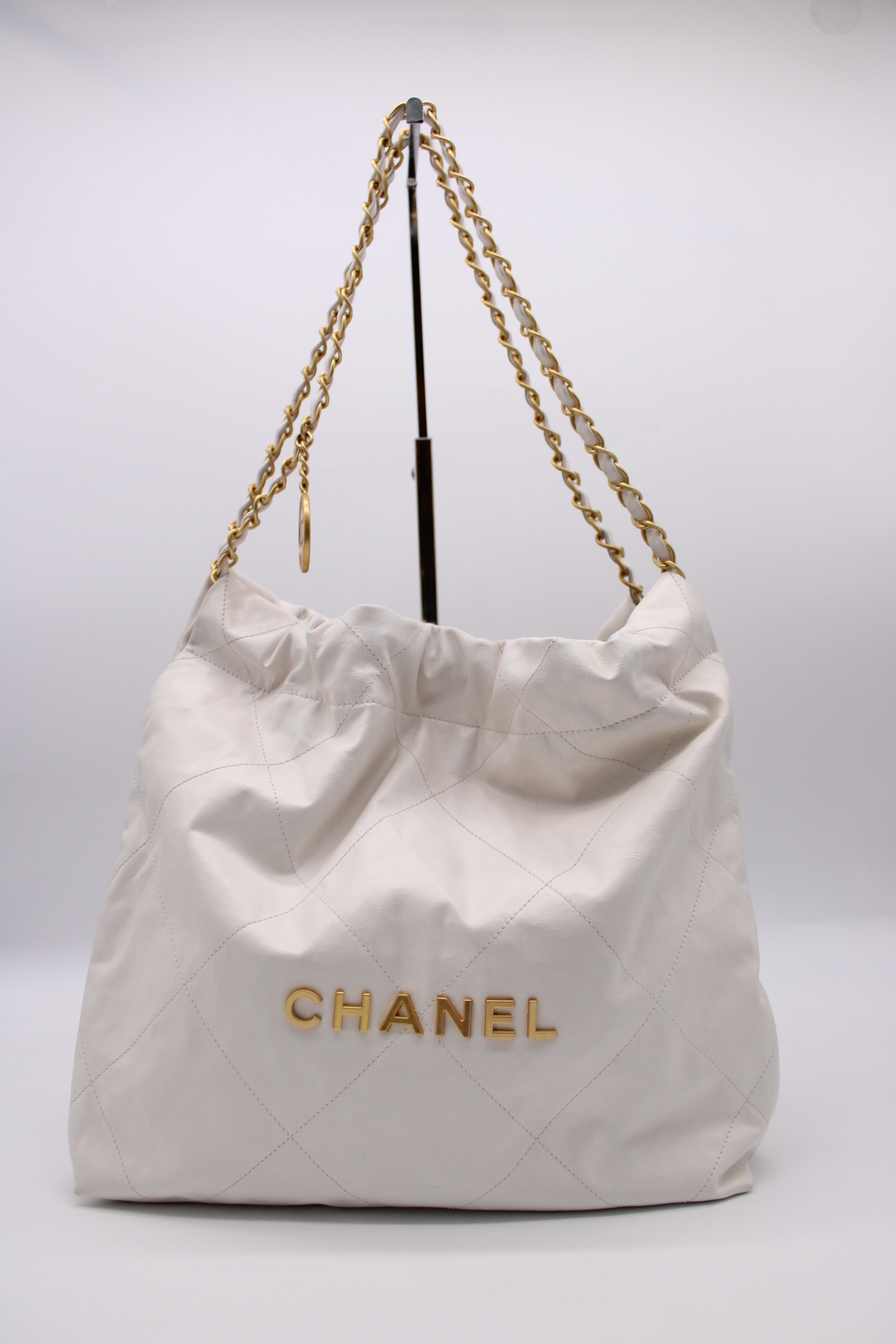 blue chanel bag gold chain