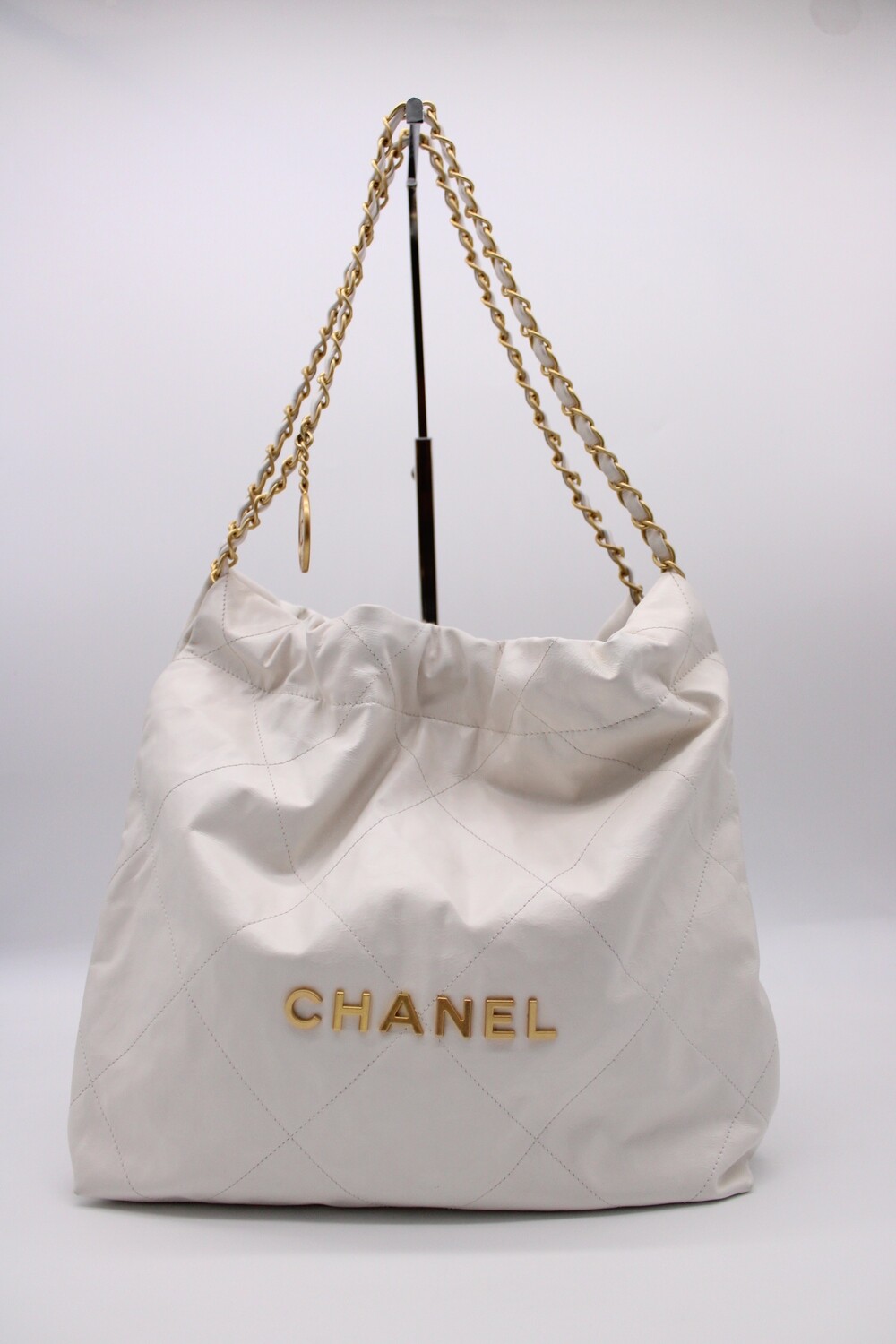 Chanel 22 Small, White Leather, Gold Hardware, Preowned No Dustbag