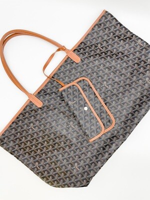 Goyard St. Louis Tote GM, Black with Tan Leather Trim, Preowned in Dustbag GA001