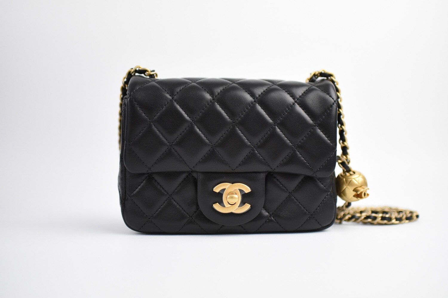 Chanel Mini Adjustable Gold Ball Chain Black Leather