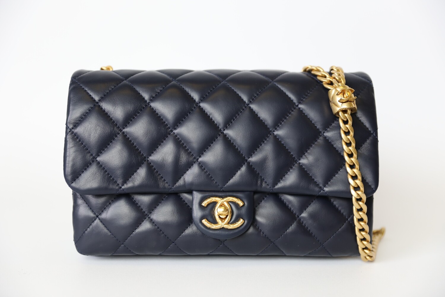 Chanel Seasonal Flap, Navy with Gold Hardware, Preowned in Box WA001