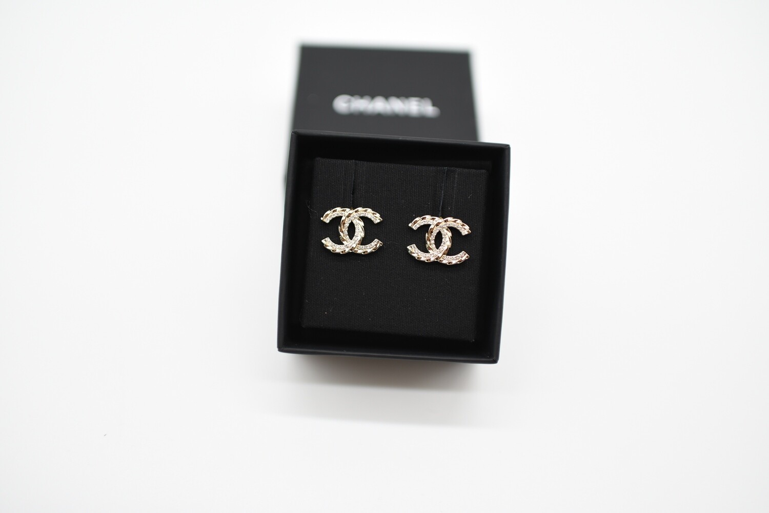 Chanel Earrings Acrylic Studs, Gold with Rhinestones Hardware, New in Box  GA001