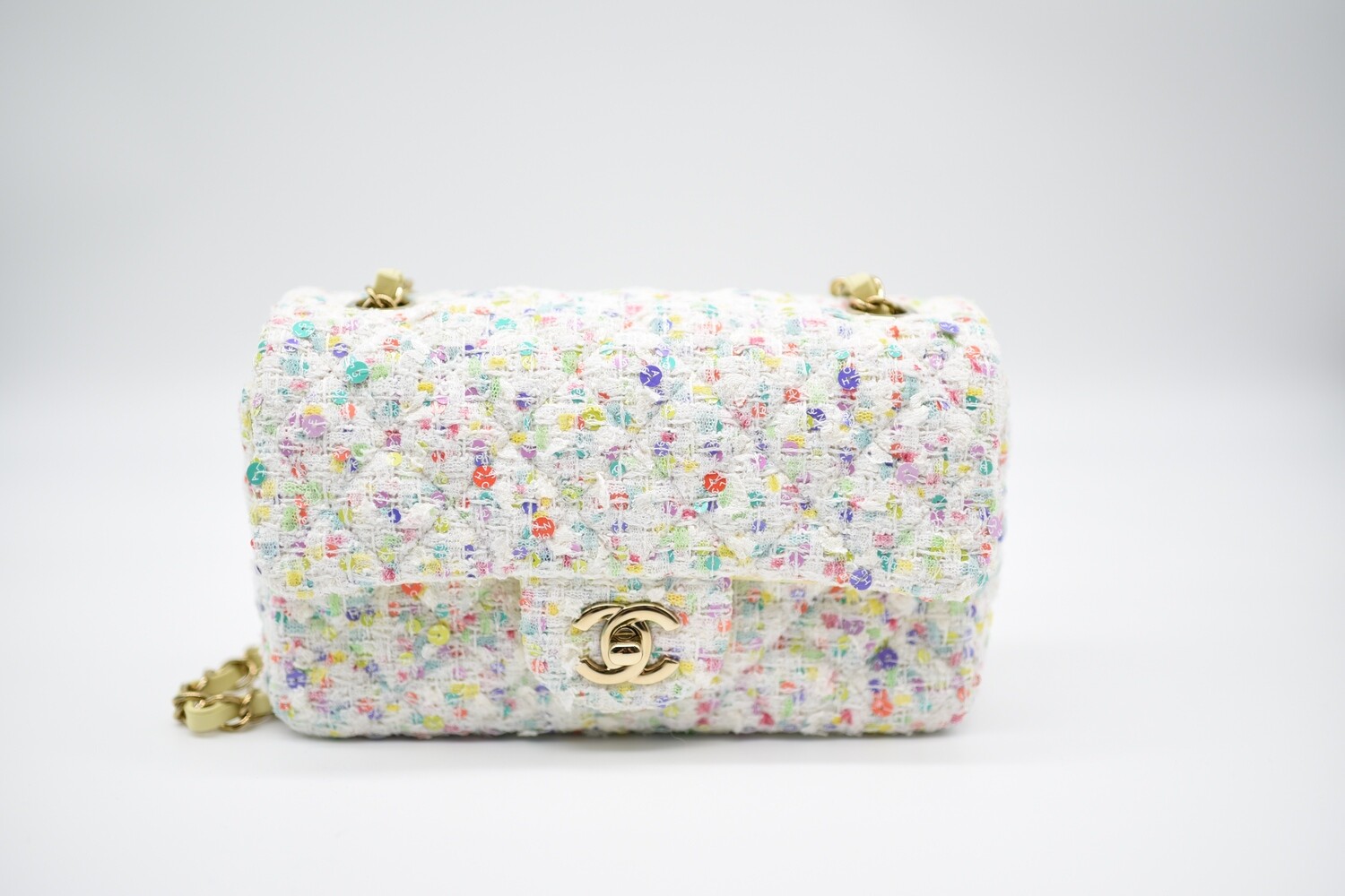 Chanel Classic Mini Rectangular Single Flap, 23S Multicolor Tweed with Gold Hardware, New in Box GA006