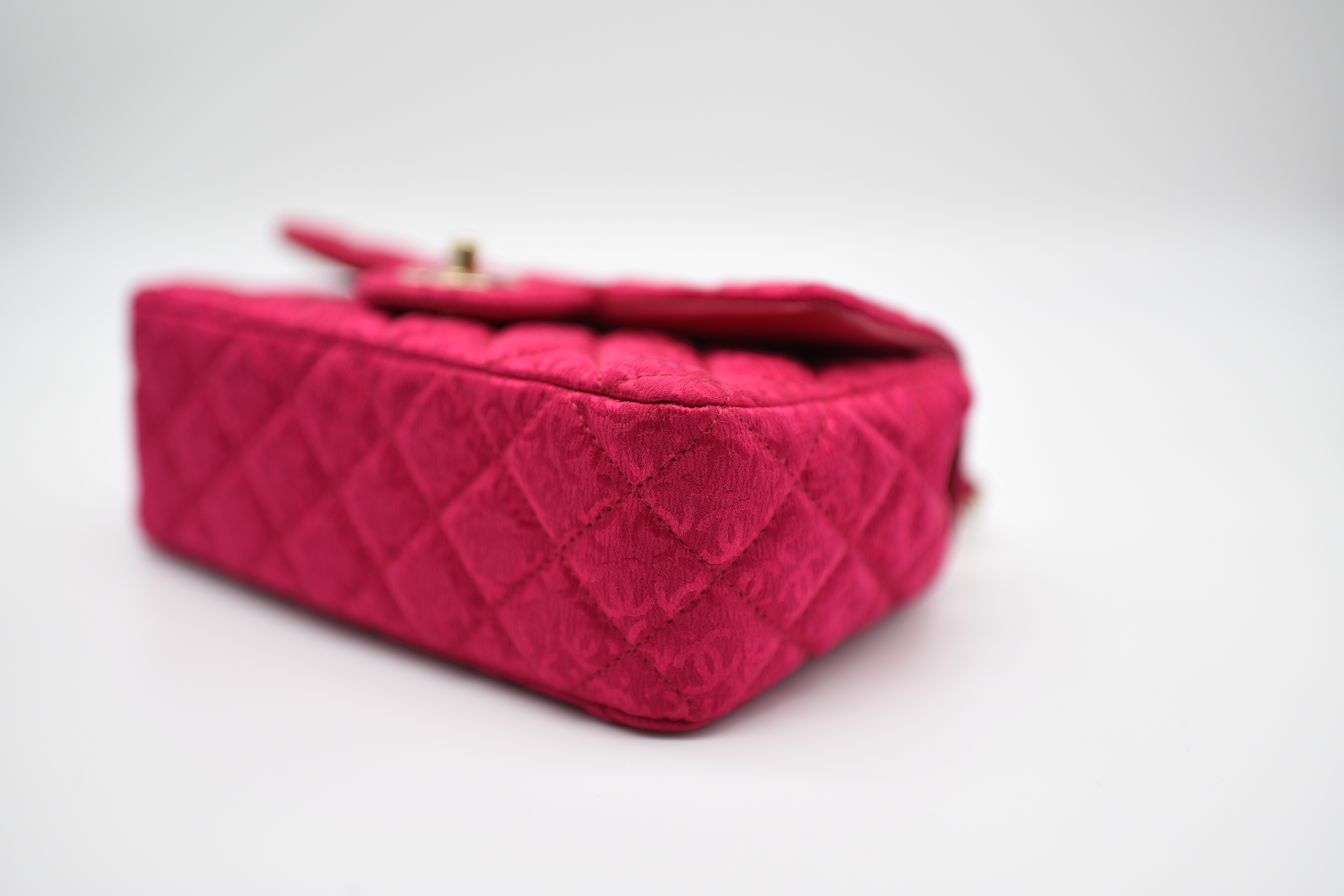 Chanel Classic Mini Rectangular Single Flap, 21K Dark Pink Satin with Gold  Hardware, New in Box GA006