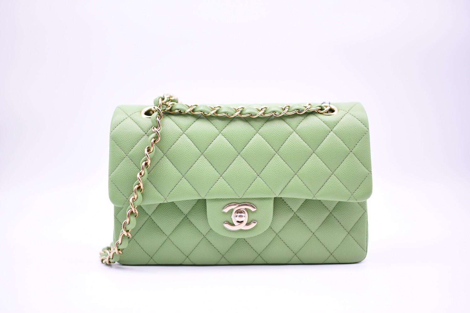 Chanel Classic Small Double Flap, 23A Green Caviar Leather, Gold Hardware, New in Box GA006