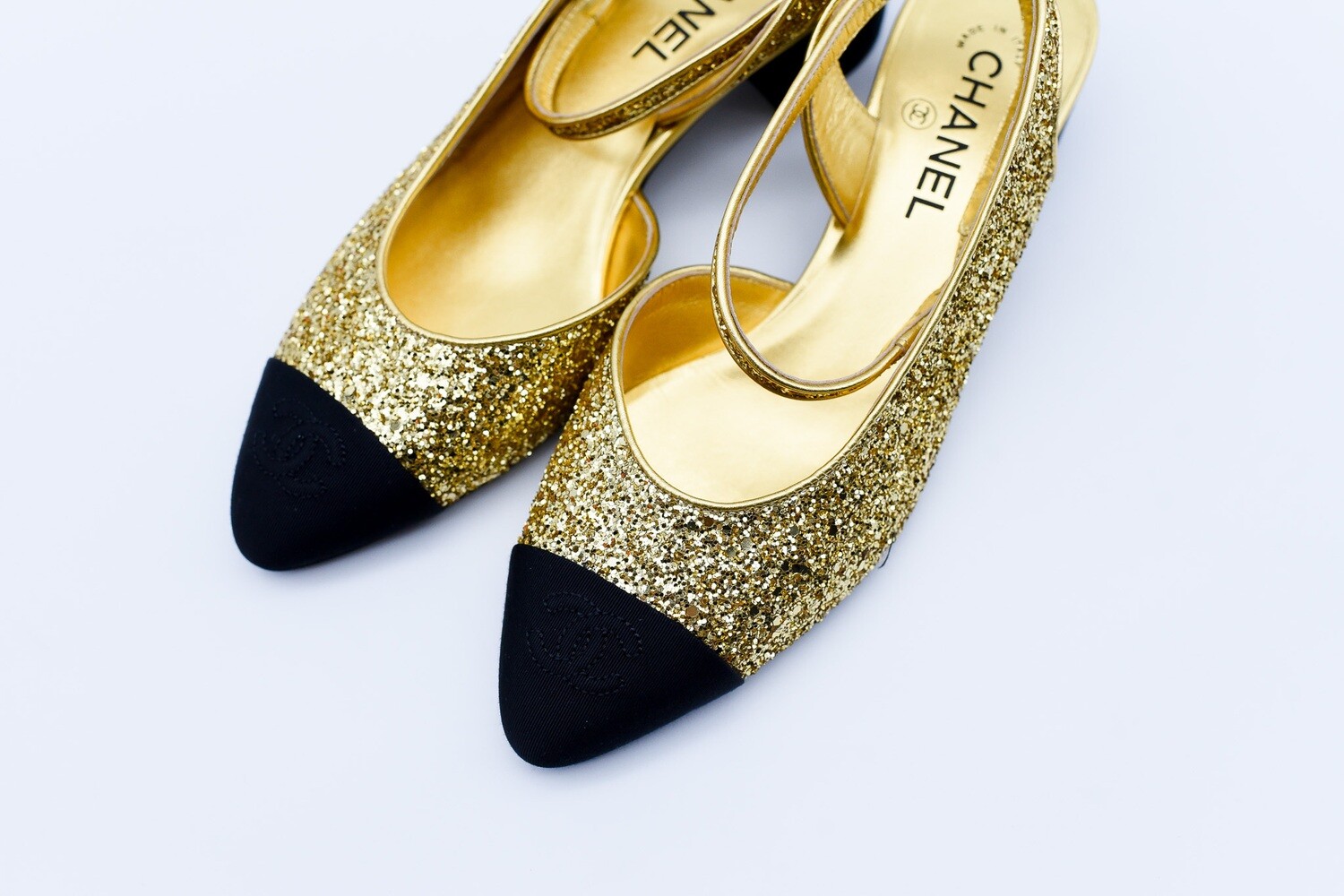 Chanel Shoes Glitter Ankle Wrap Pumps/Sandals, Gold, Size 40, New in Box  GA006 - Julia Rose Boston