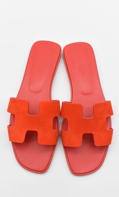 Hermes Shoes Oran Flat Sandals, Red, Size 39.5, New in Box GA006