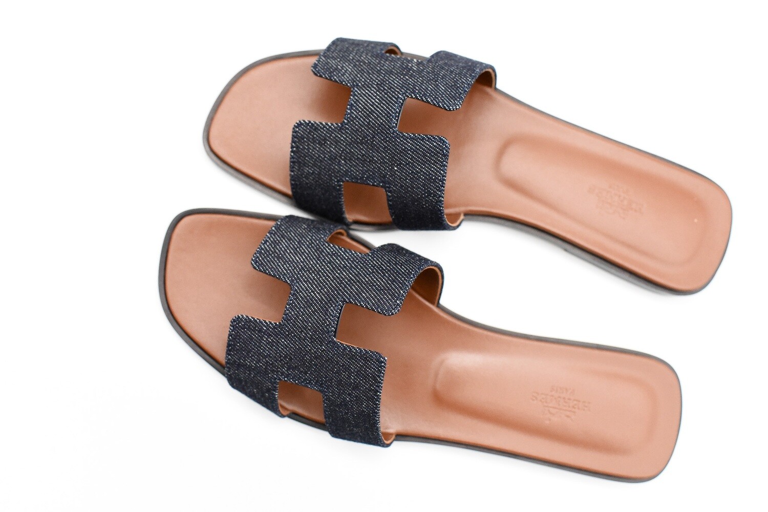 Hermes Shoes Oran Flat Sandals, Dark Denim, Size 40, New in Box GA006