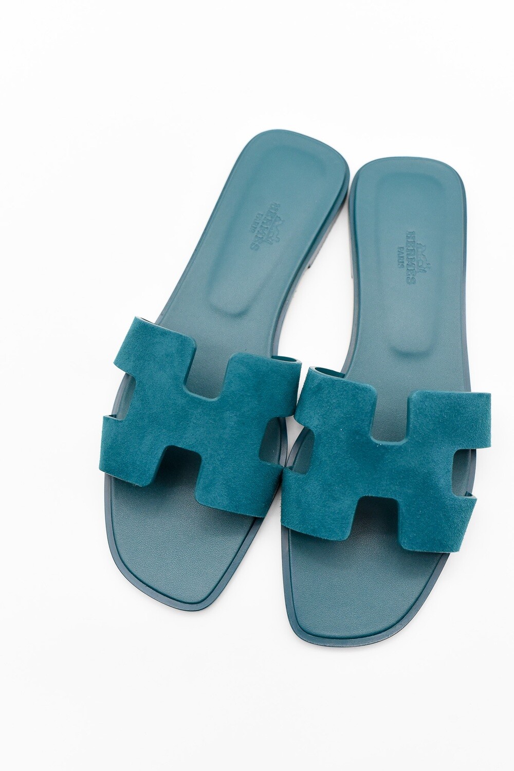 Hermes Shoes Oran Flat Sandals, Dark Turquoise, Size 39.5, New in Box GA006