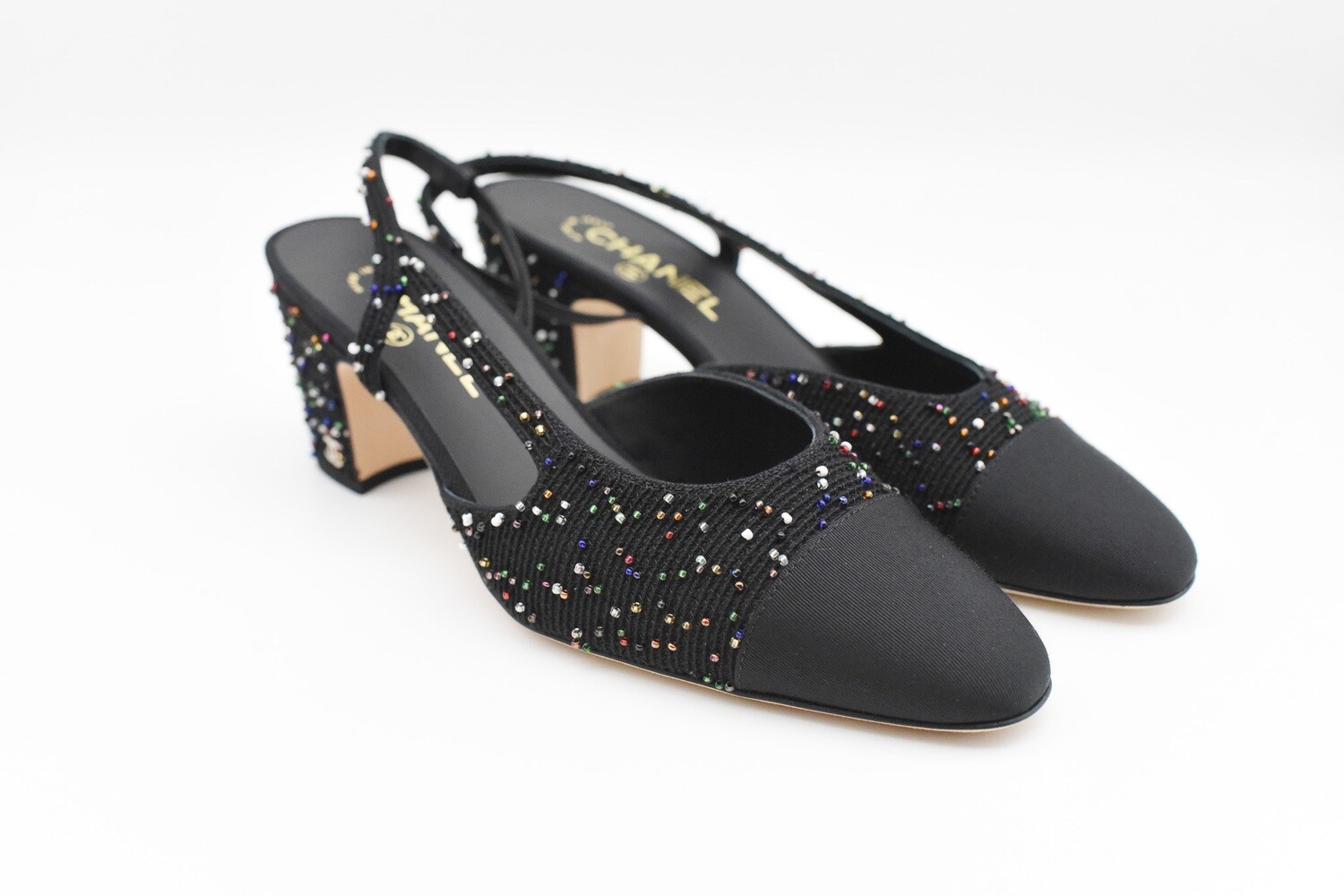 Chanel Shoes Tweed Slingbacks, Multicolor Beads, Size 40, New in Box GA006  - Julia Rose Boston