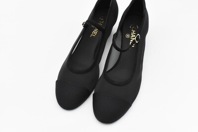 Chanel Shoes Block Heels, Black Mesh, Size 40, New in Box GA006