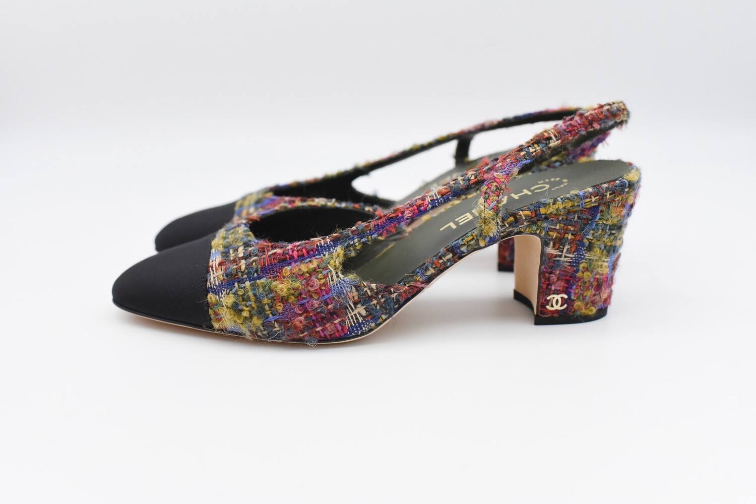 Chanel Shoes Tweed Slingbacks, Multicolor, Size 40, New in Box GA006