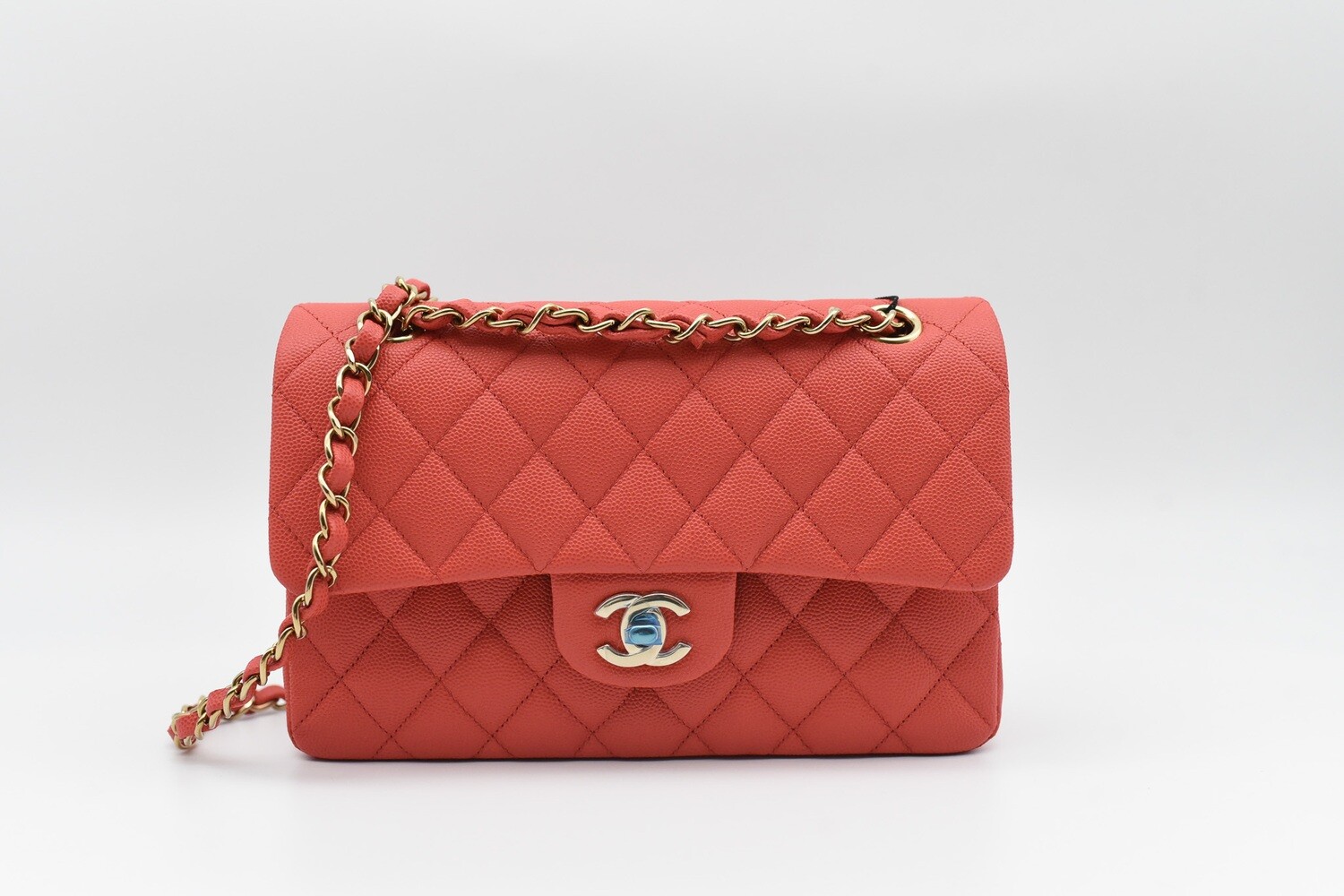 Chanel Classic Small Double Flap, 23A Red Poppy Caviar Leather, Gold Hardware, New in Box GA006