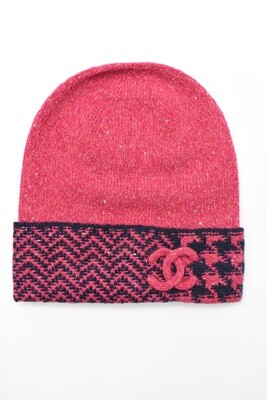 Chanel Hat Beanie, Dark Pink and Black, New without Box GA006