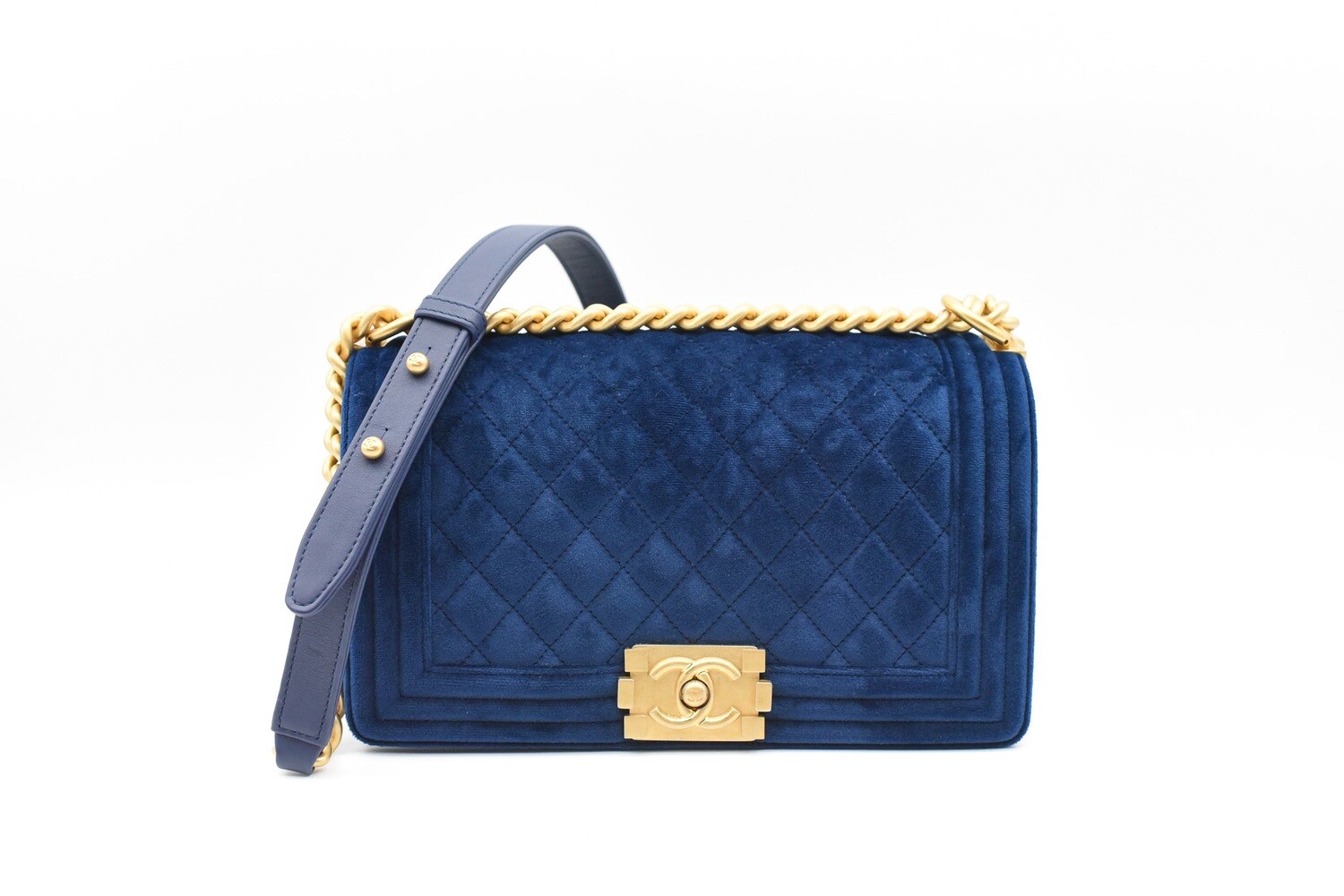 Chanel Blue Medium Velvet Boy Bag